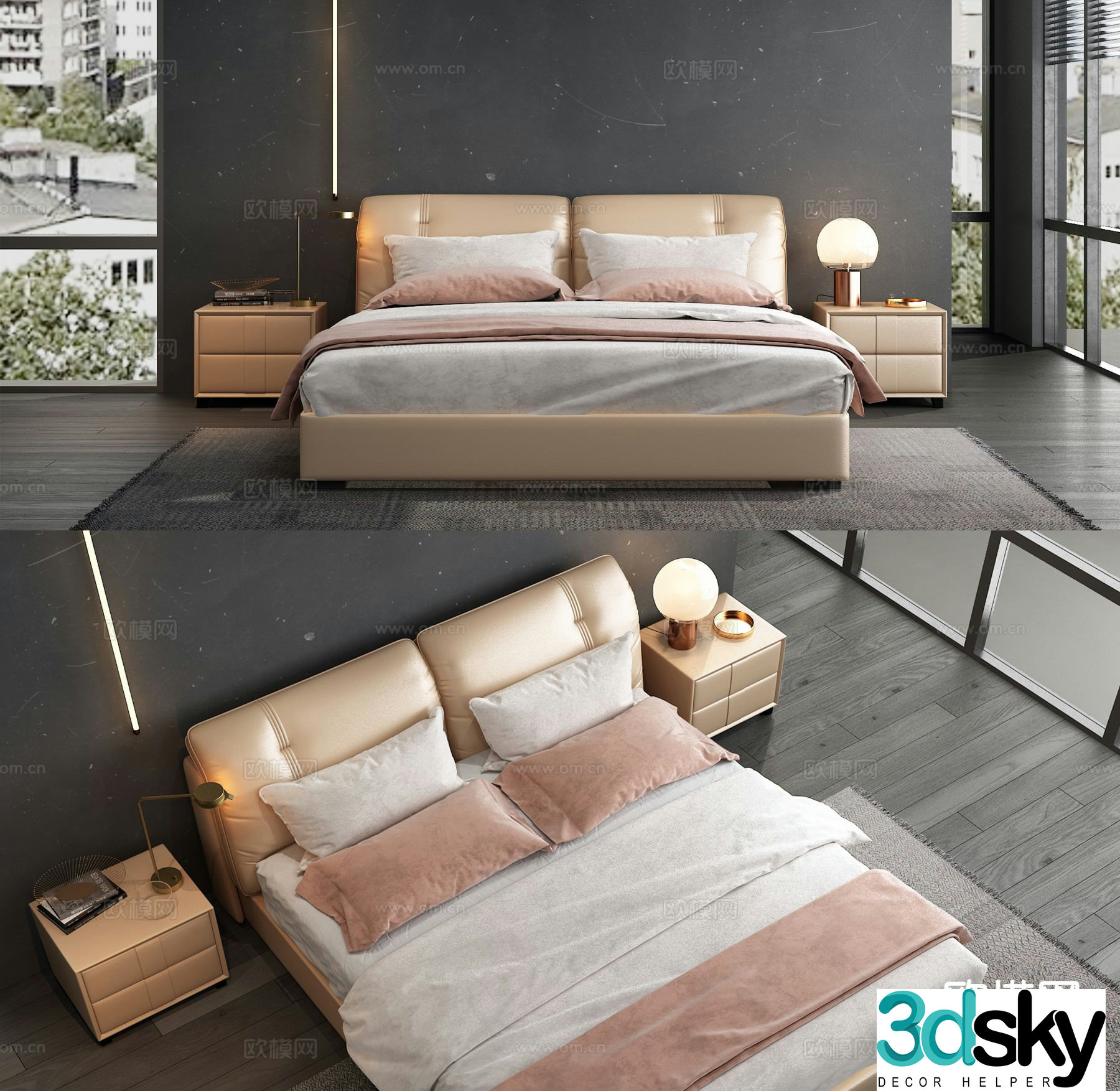 Modern double bed 3d model