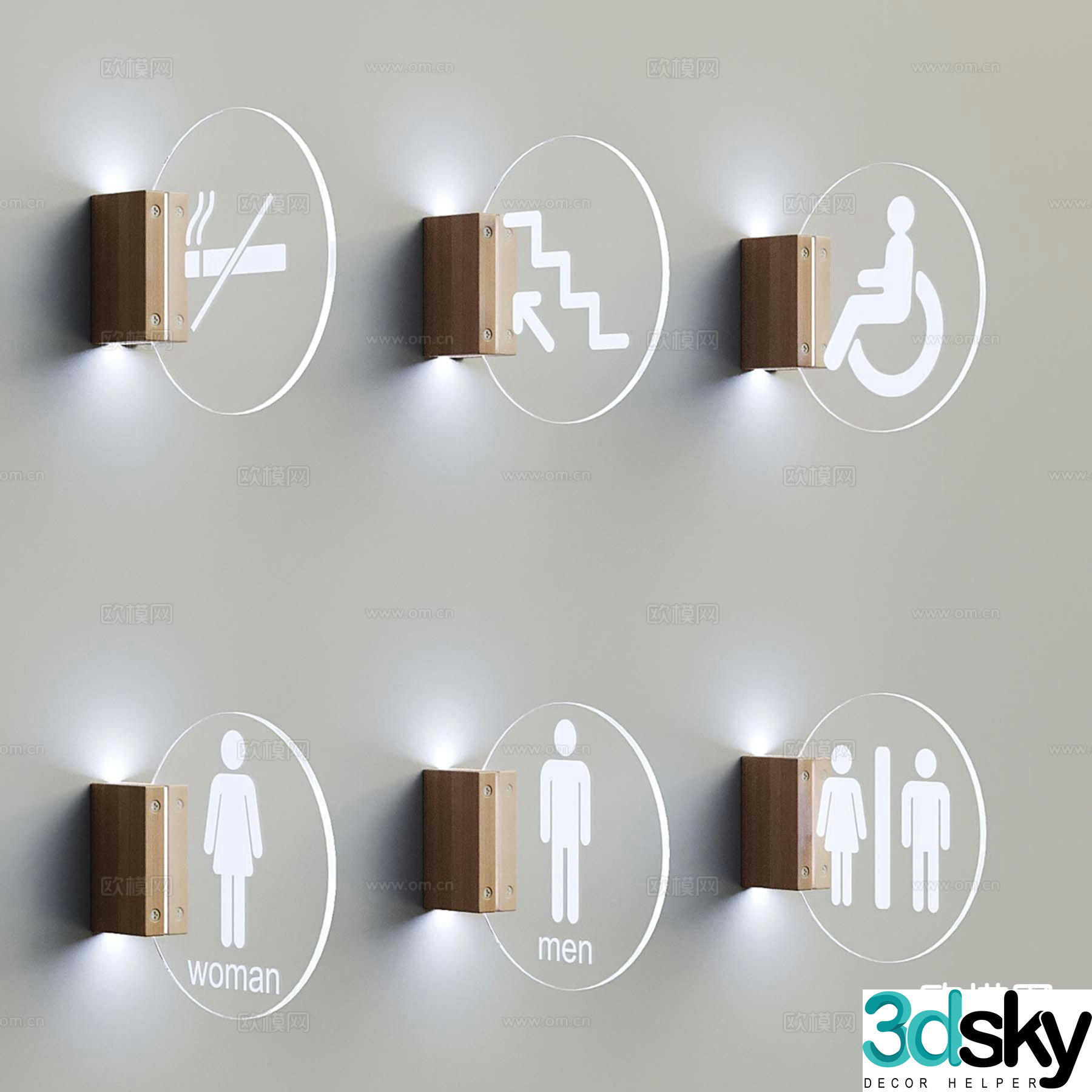 Illuminated sign, bathroom door sign, guide sign, icon 3d model