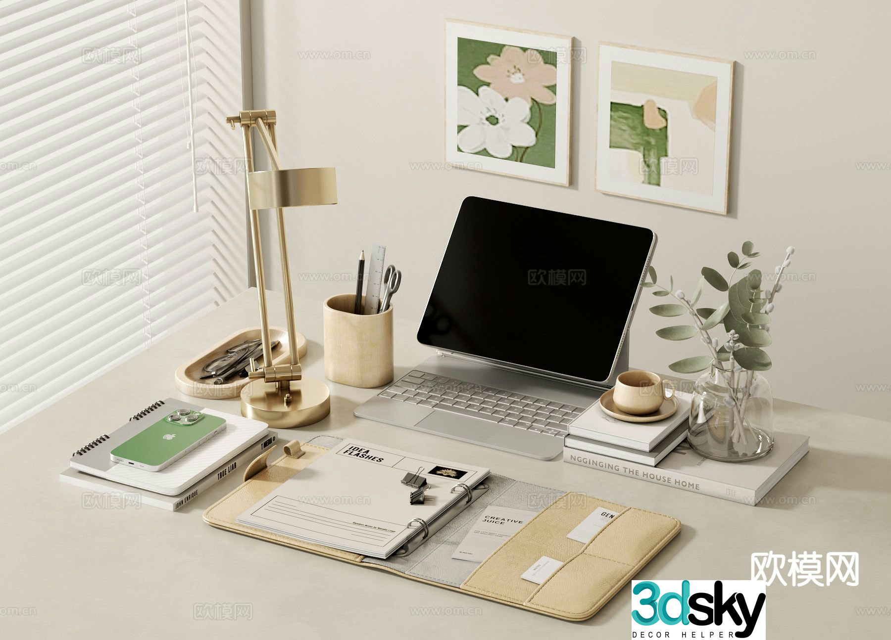 Office supplies computer pen holder notebook 3d model