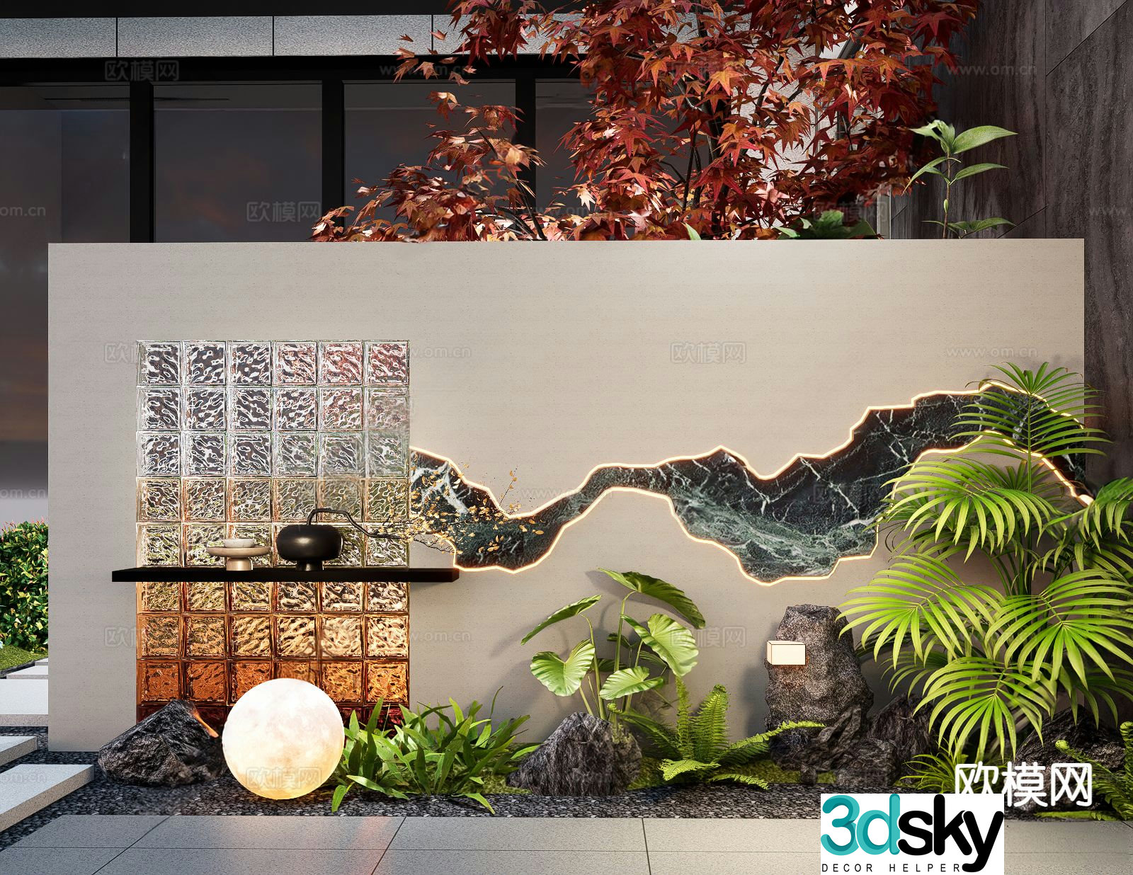 New Chinese style landscape wall courtyard landscape wall 3D model