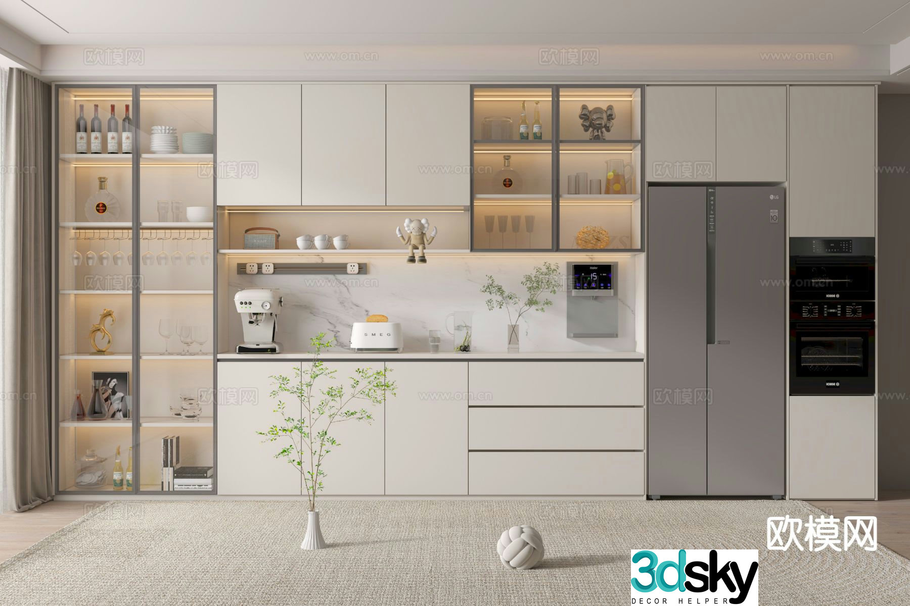 Creamy sideboard wine cabinet 3d model