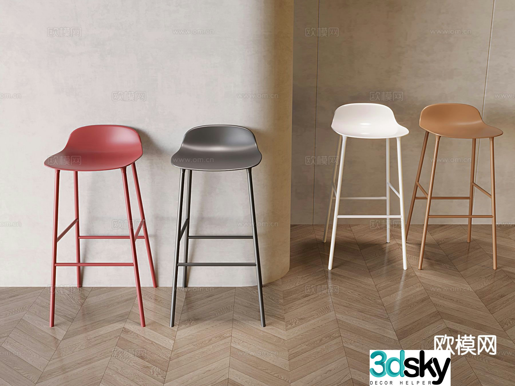 Nordic bar stool bar stool high stool 3d model