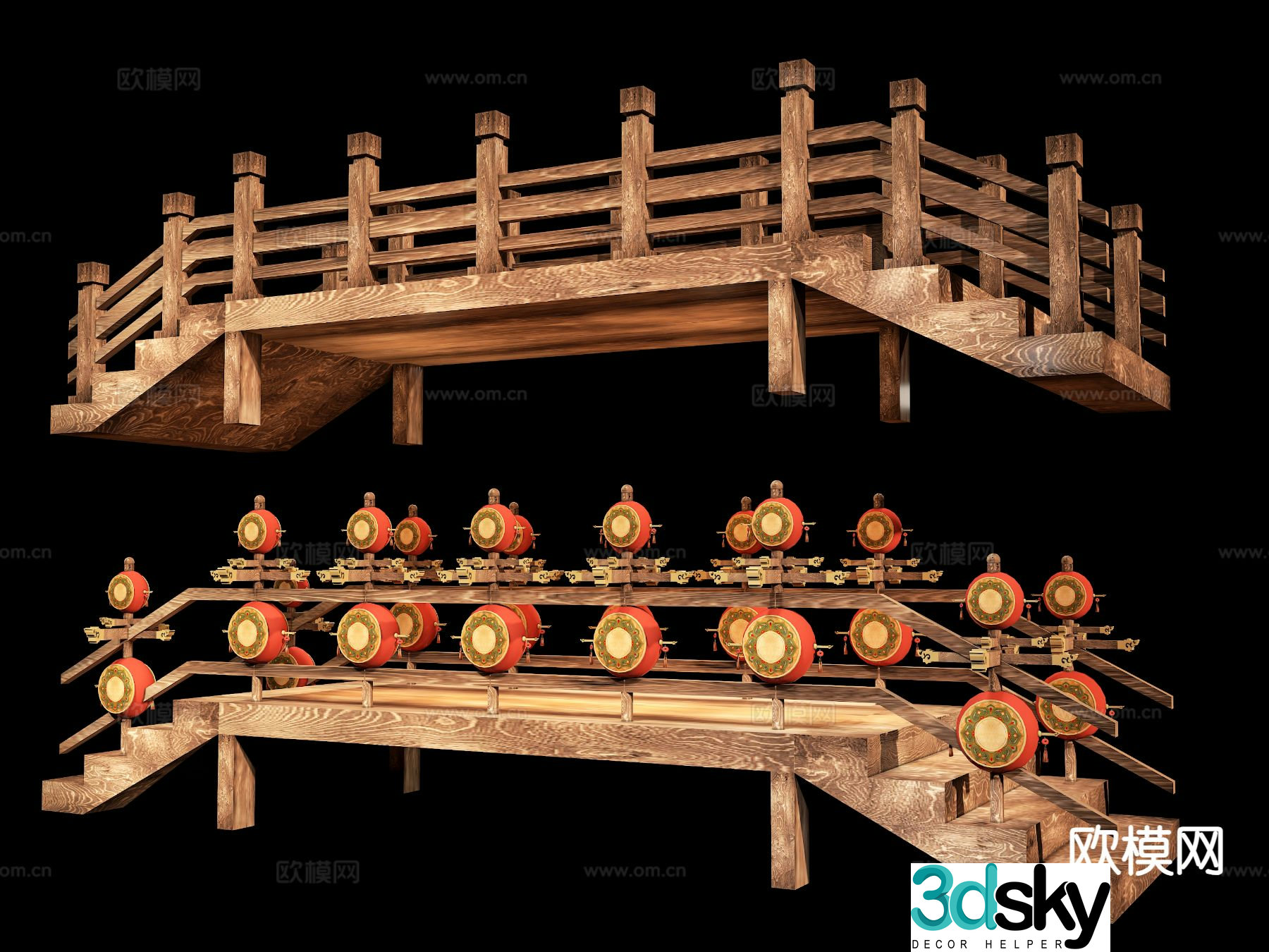 New Chinese style bridge installation Ancient style bridge bridge 3D model