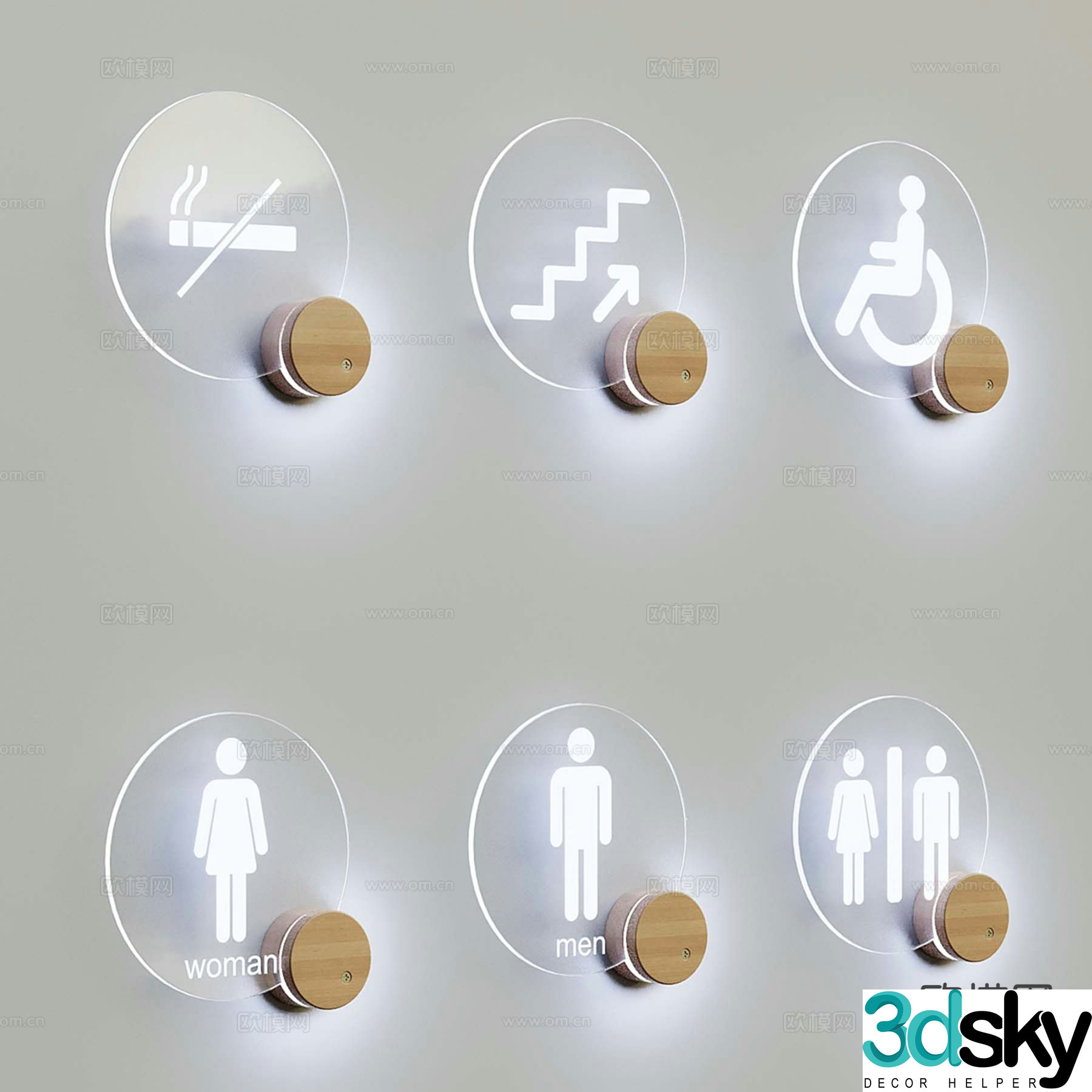 Illuminated sign, bathroom door sign, guide sign, icon 3d model