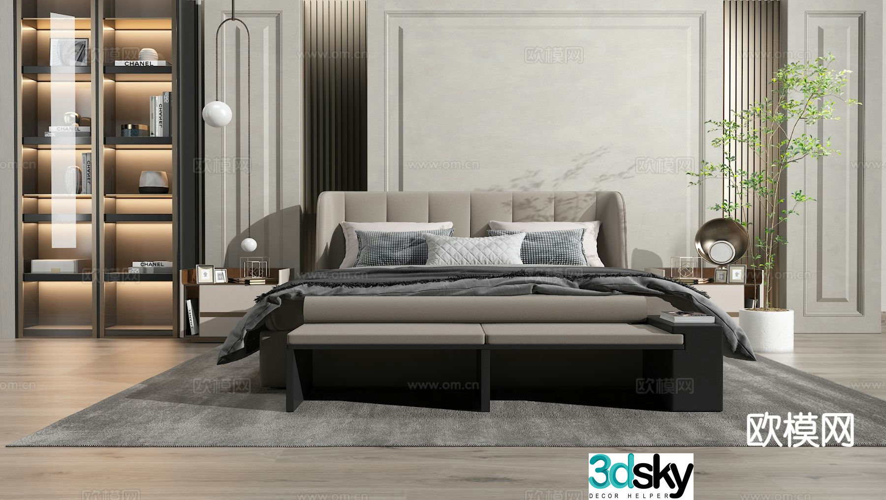 Modern double bed 3d model