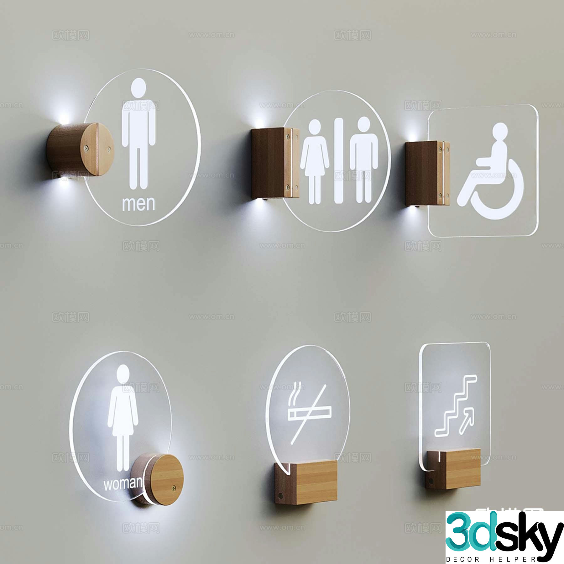 Illuminated sign, bathroom door sign, guide sign, icon 3d model