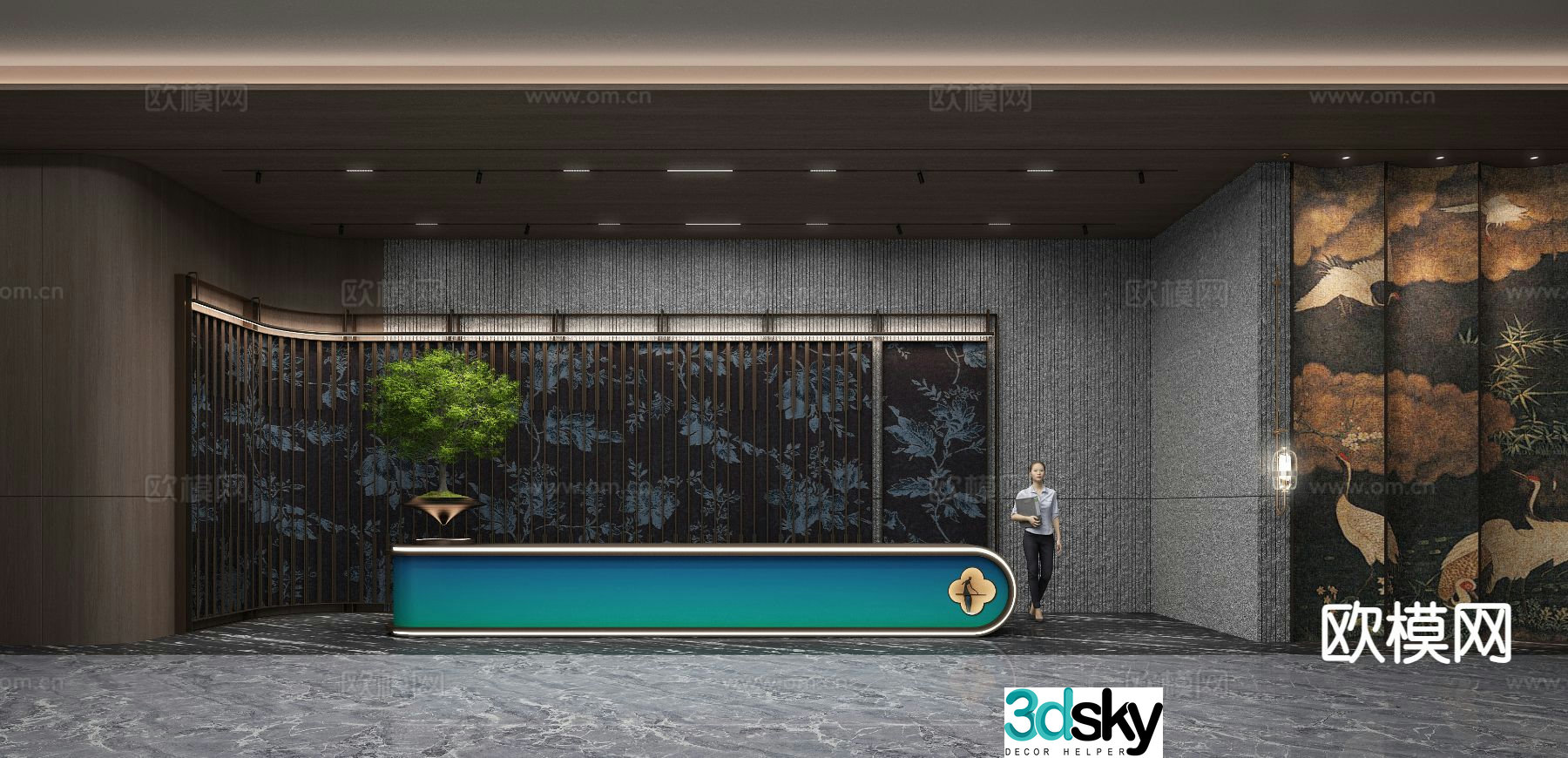 New Chinese style front desk reception desk 3d model