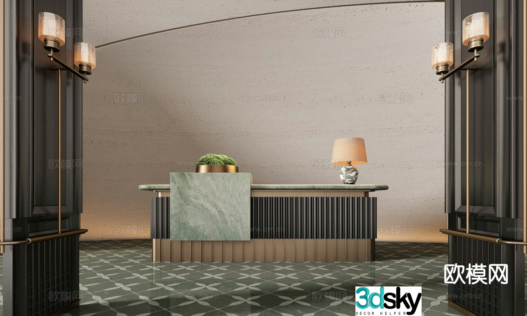 Modern lobby water bar reception desk 3D model