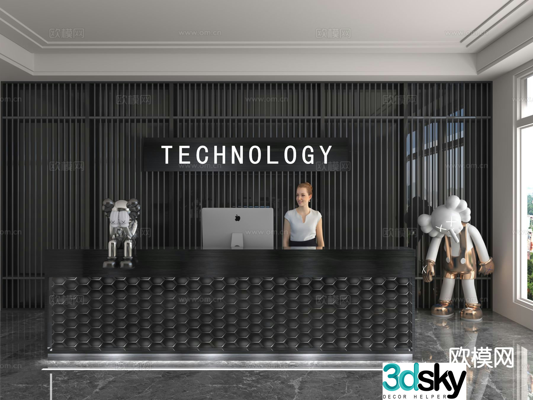 Modern front desk reception desk 3d model