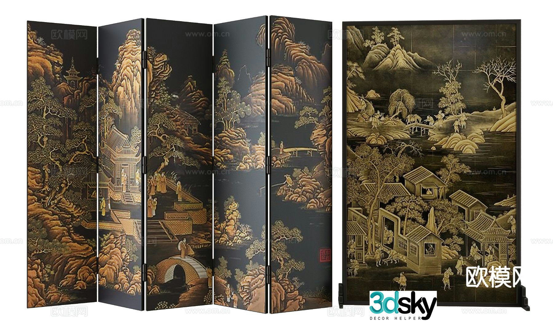 New Chinese-style screen insert 3D model