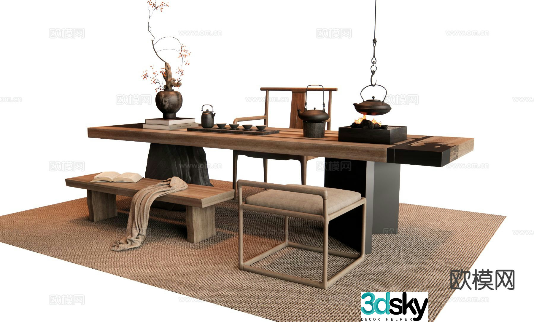 New Chinese style tea table tea table 3d model