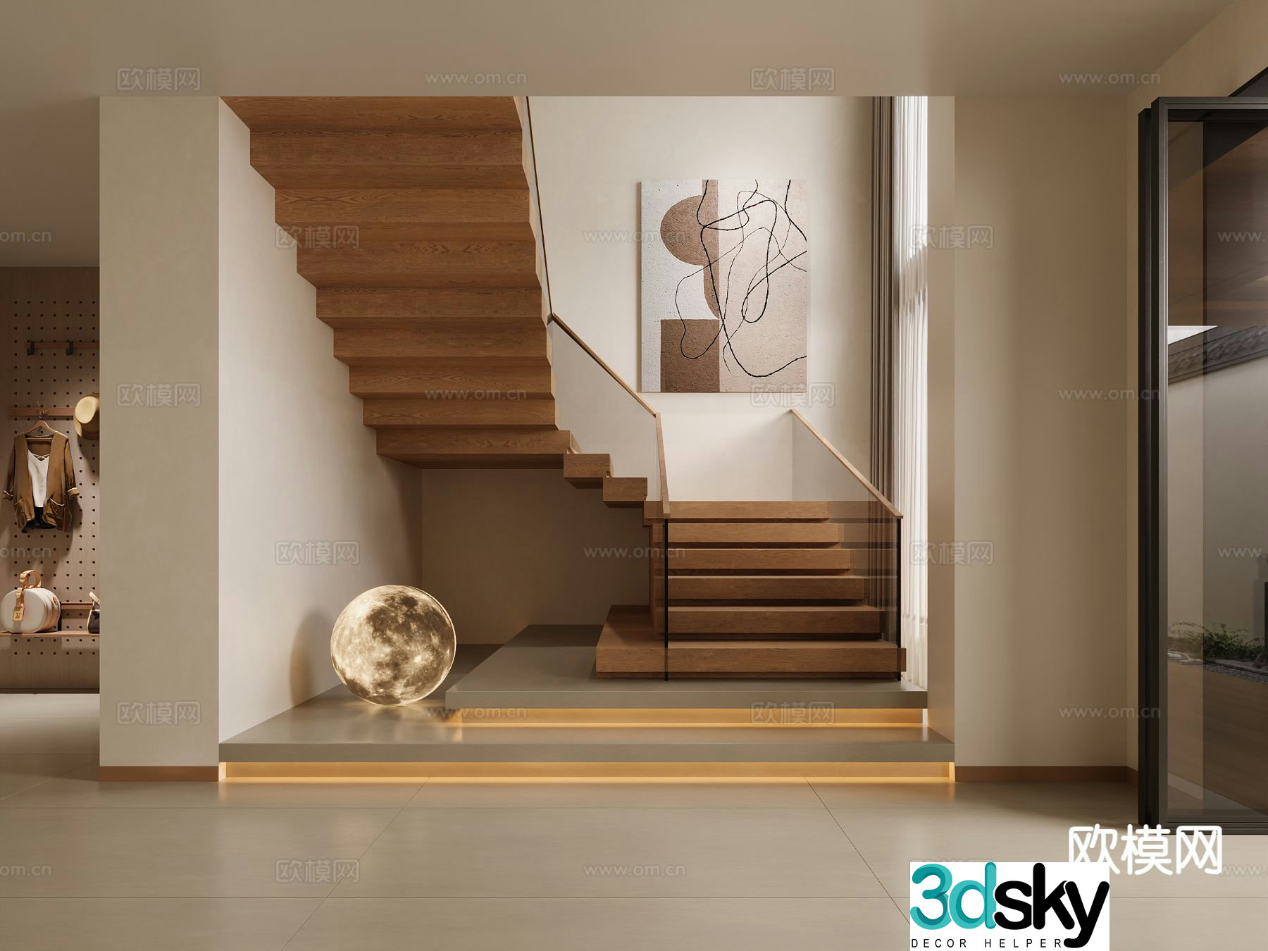 3D model of log style stairwell