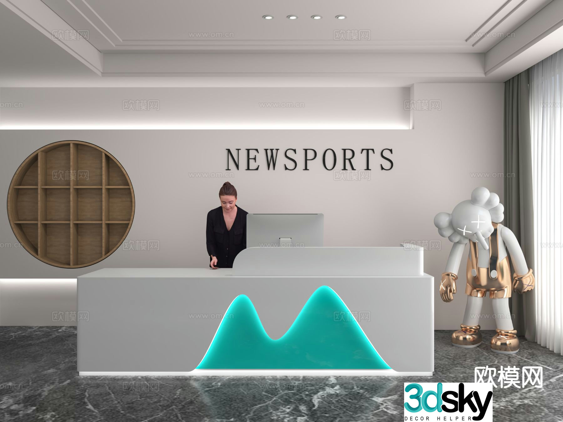 Modern front desk reception desk 3d model