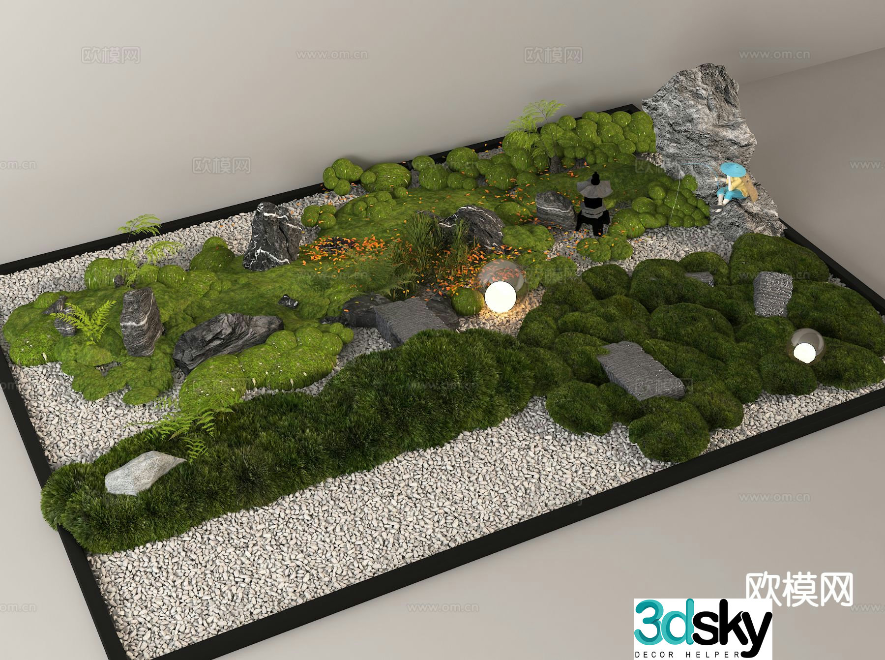 Micro-terrain plant pile landscaping 3D model