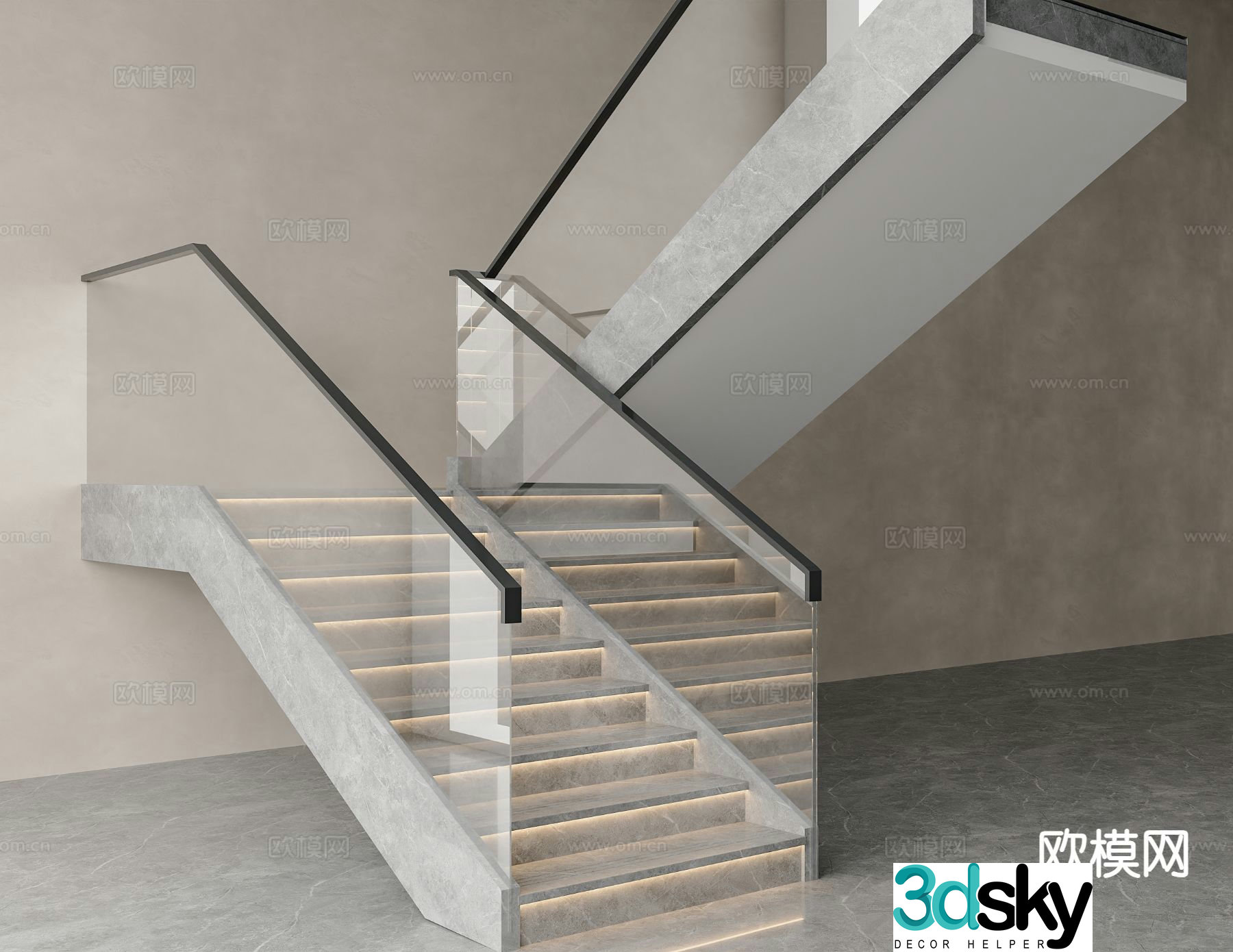 Glass handrail staircase corner staircase 3d model