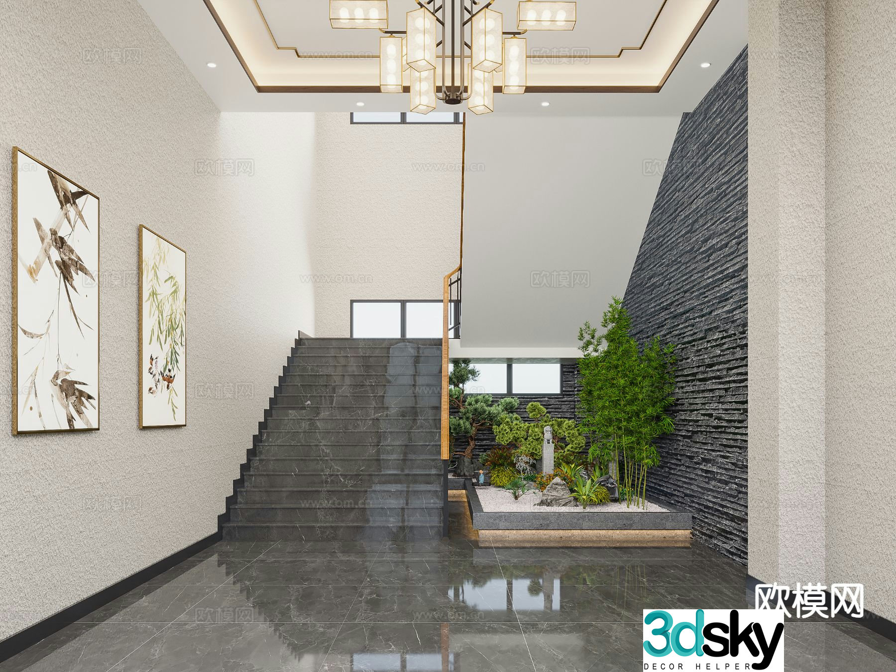 New Chinese style stairwell 3d model