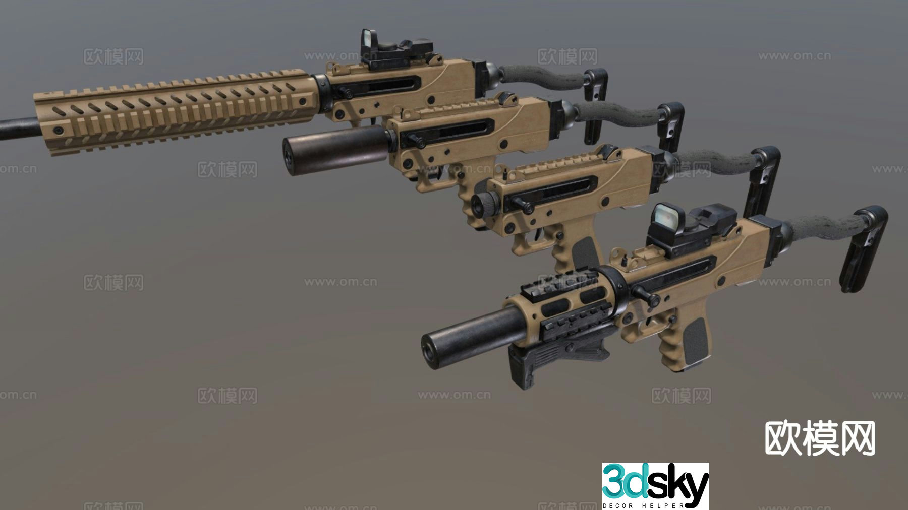 pistol submachine gun rifle 3d model