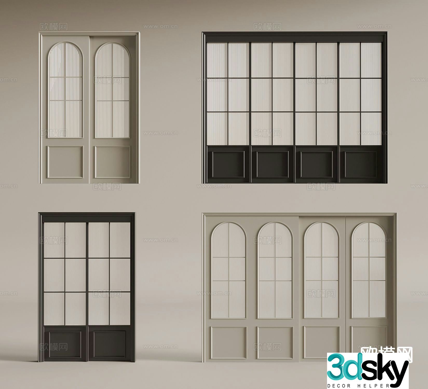 French sliding door sliding door kitchen and bathroom door 3D model