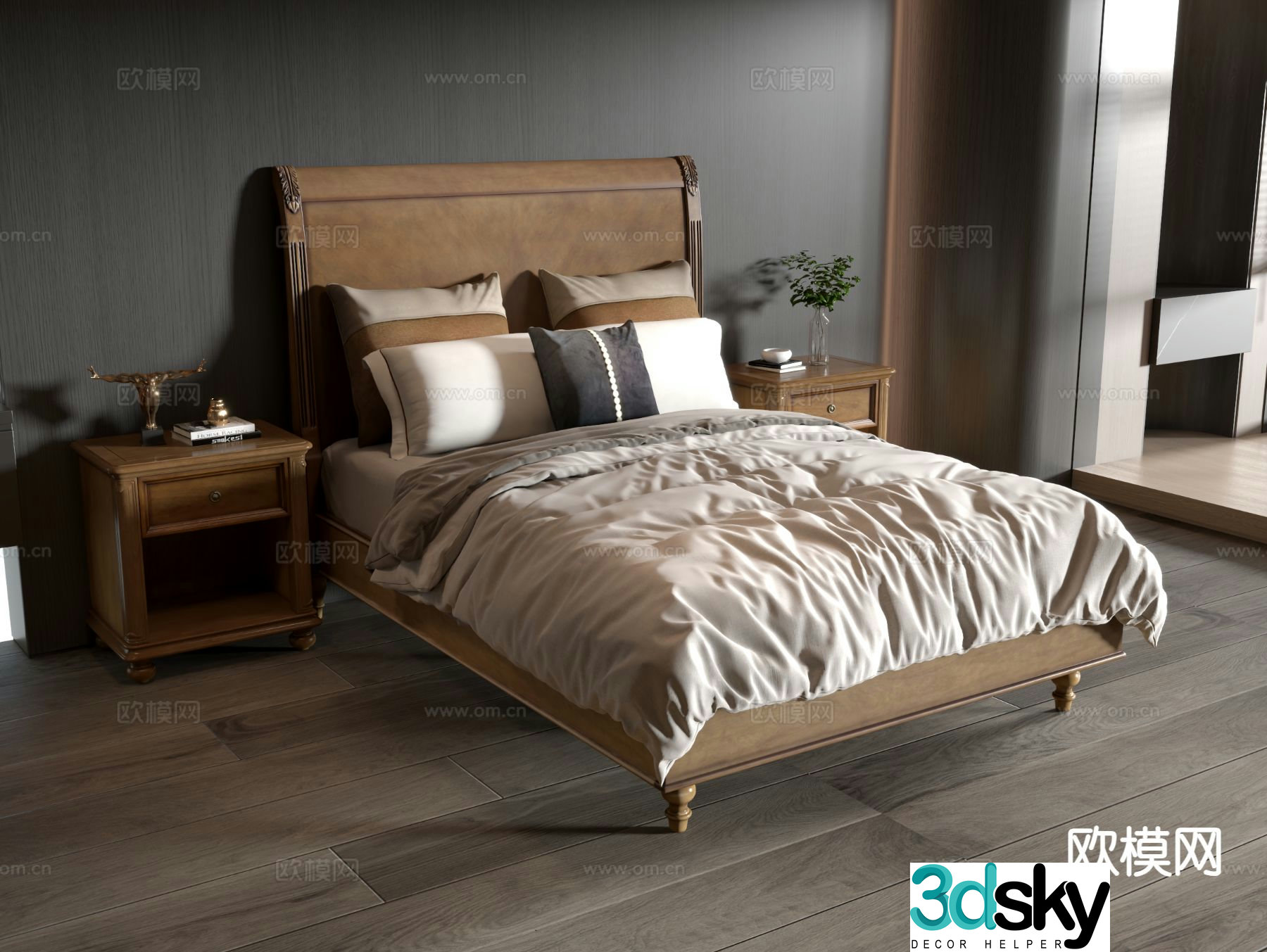 American double bed 3d model