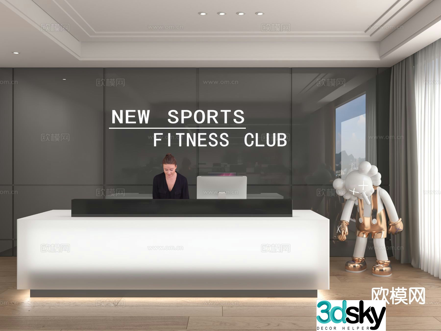 Modern front desk reception desk 3d model