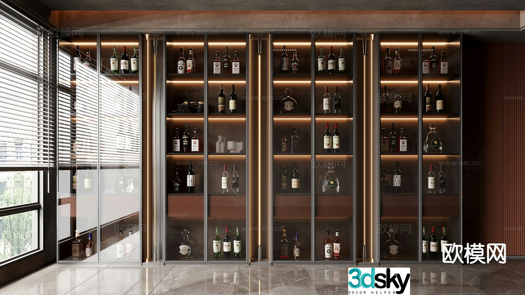 Light luxury wine cabinet glass wine cabinet 3D model