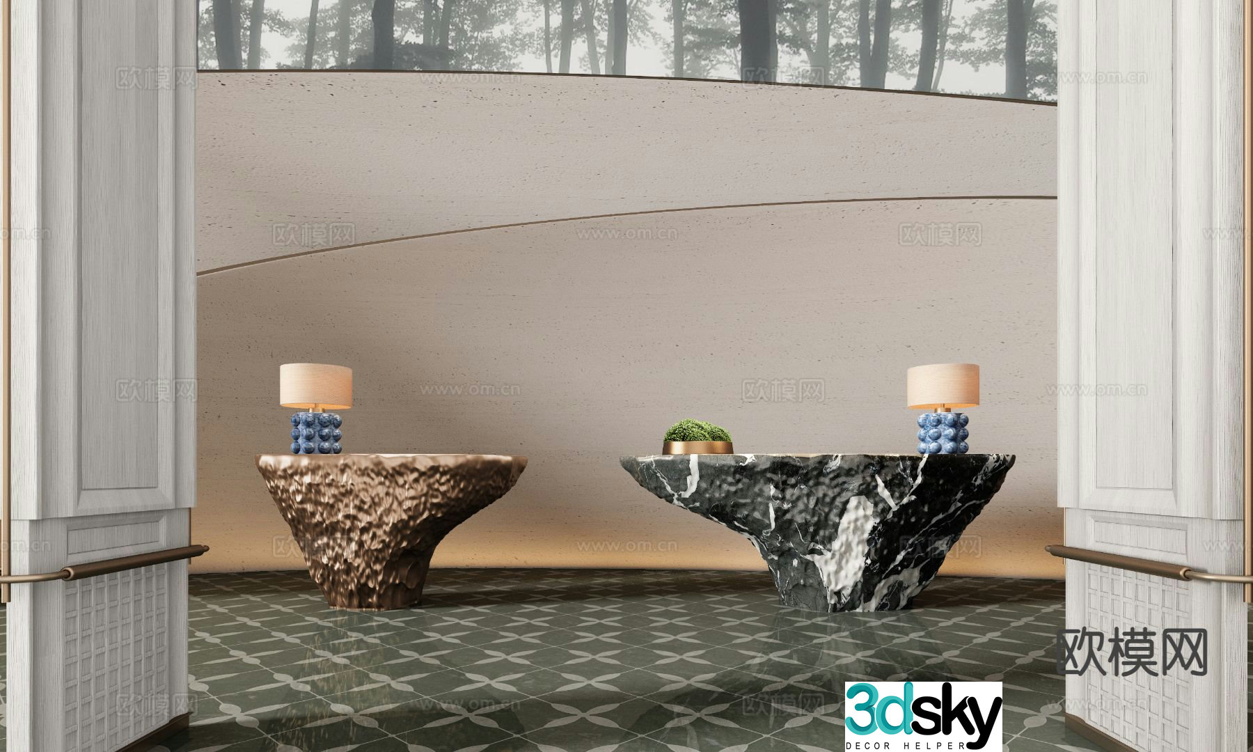 Modern reception desk stone reception desk 3d model