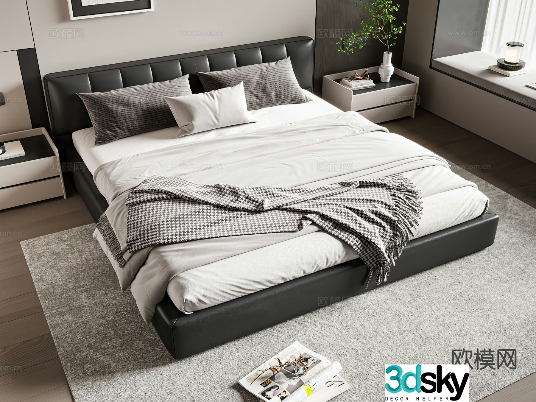 Modern double bed 3d model