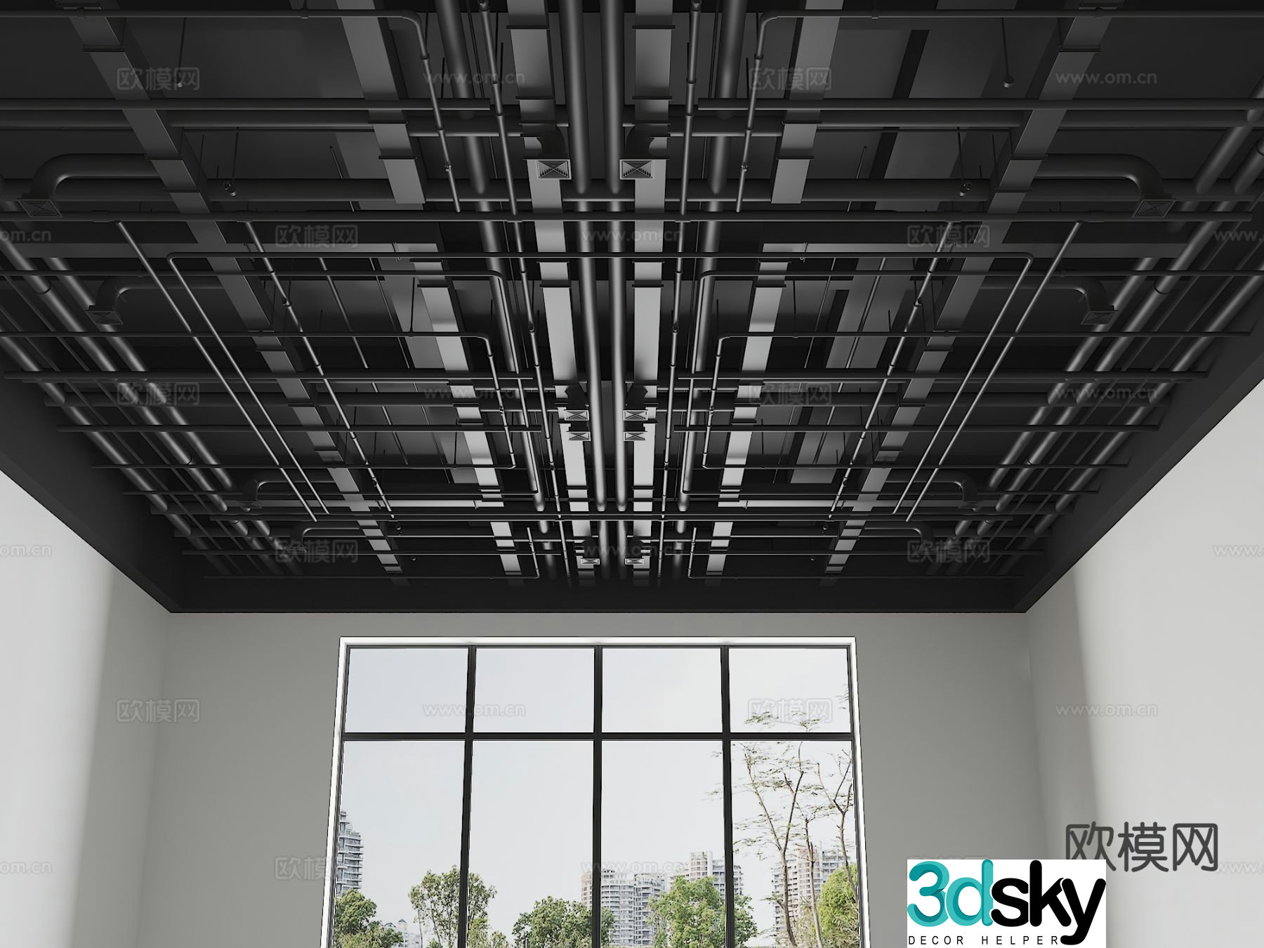 Industrial style ceiling pipe ceiling 3D model