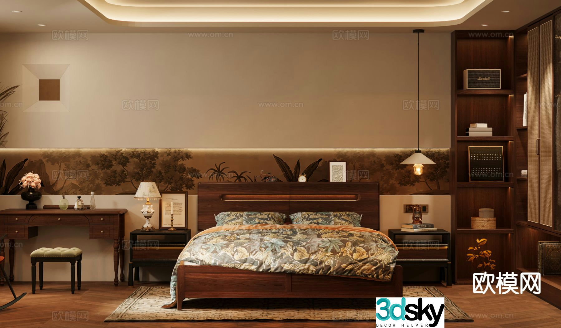 American double bed 3d model