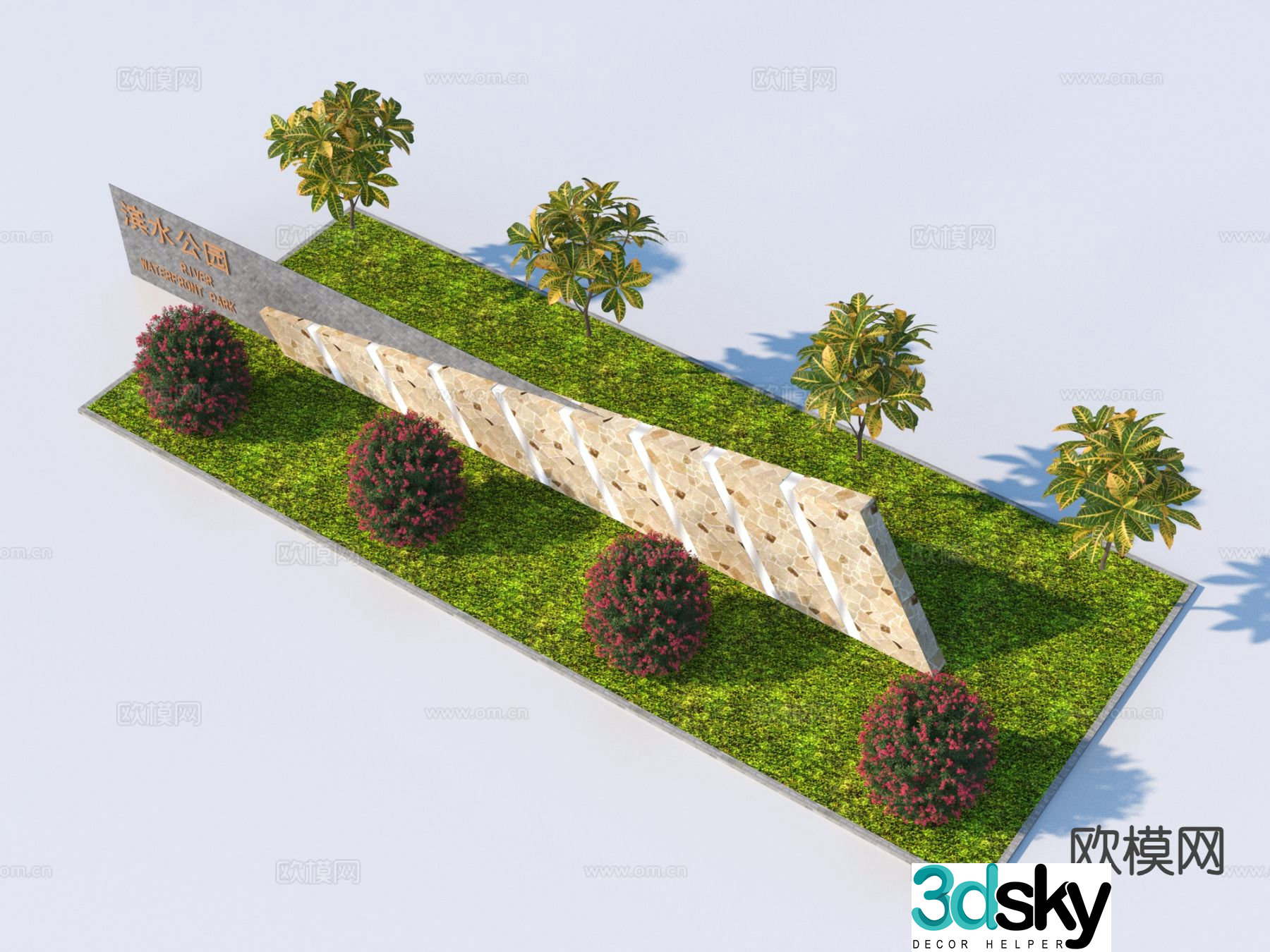 Park flower bed sketch flower pond landscape 3d model