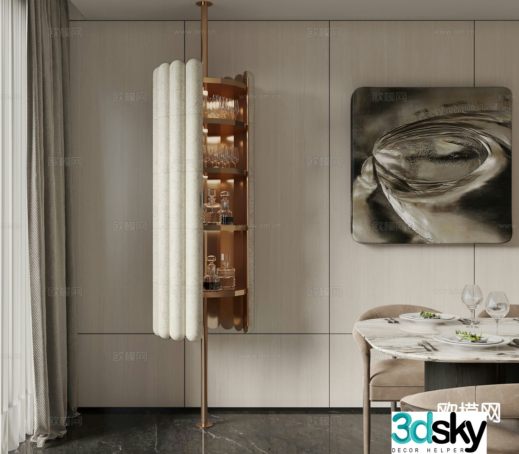 Light luxury wine cabinet 3D model