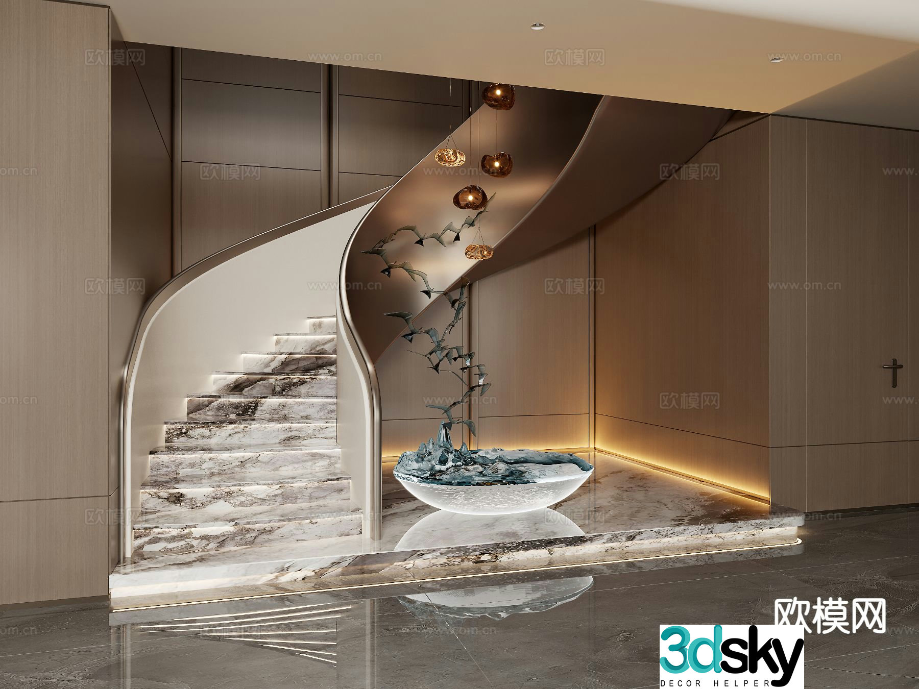 Light luxury stairwell 3D model