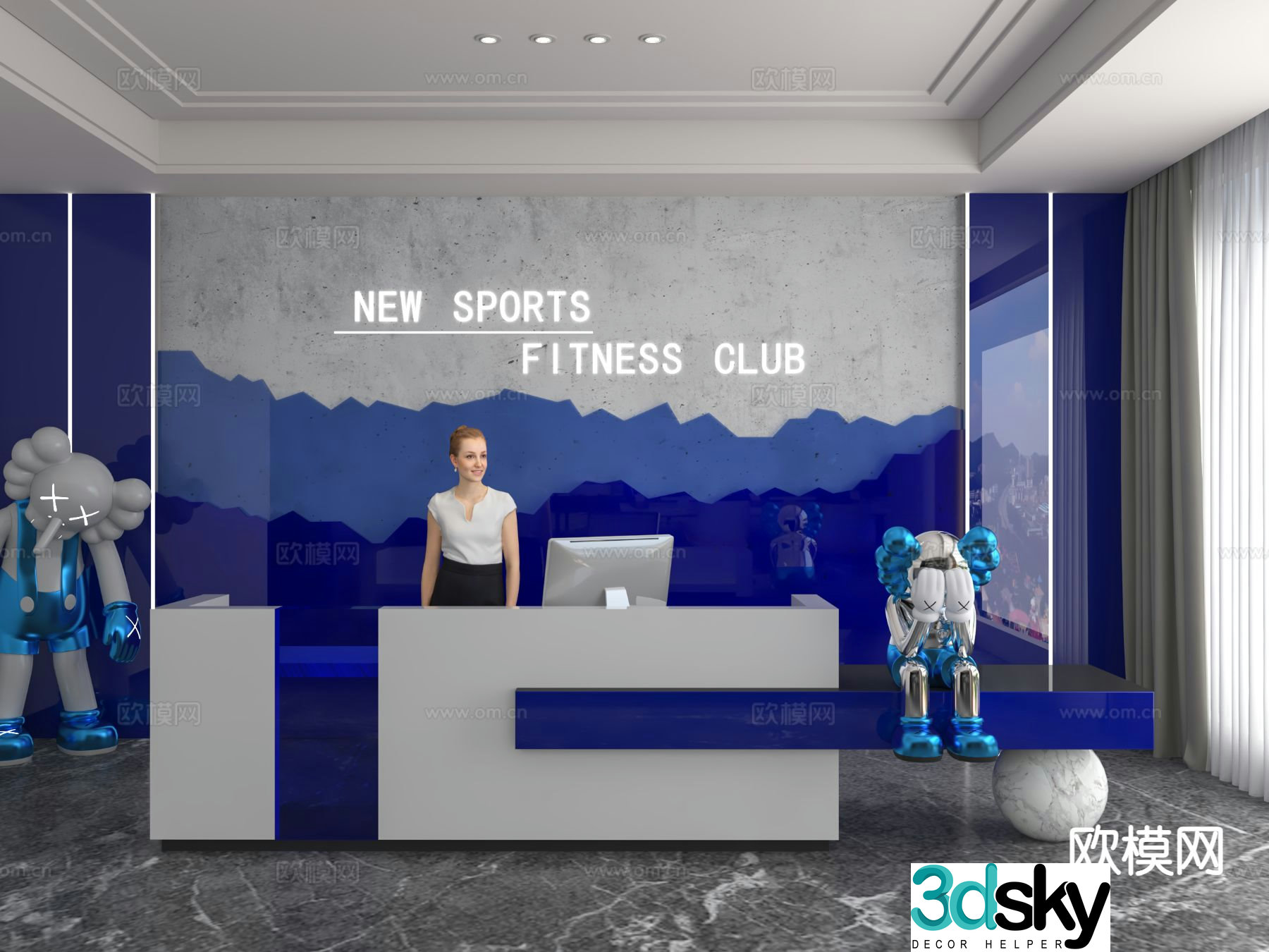 Modern front desk reception desk 3d model