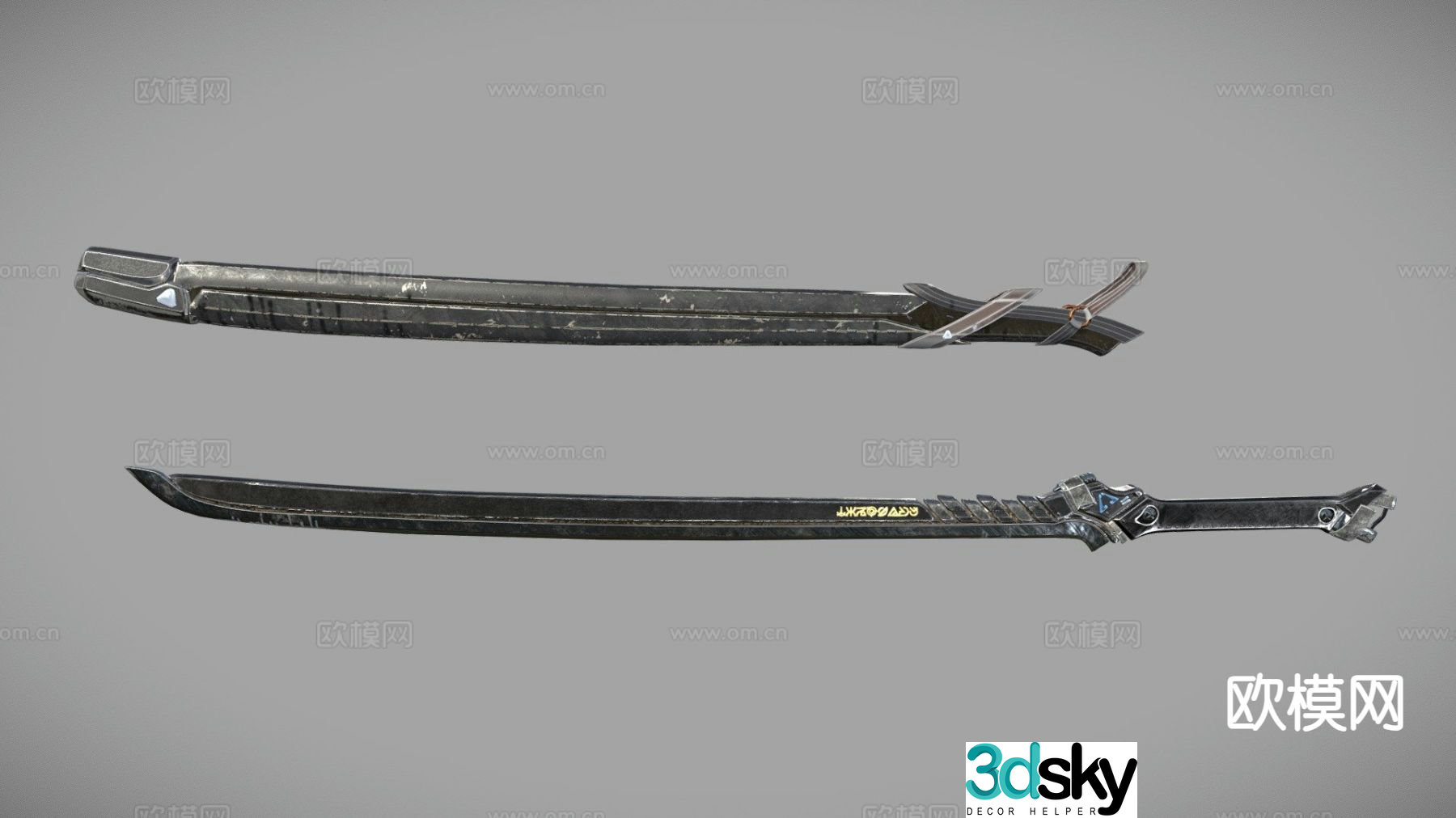 Black long blade Tang Dao sword 3d model
