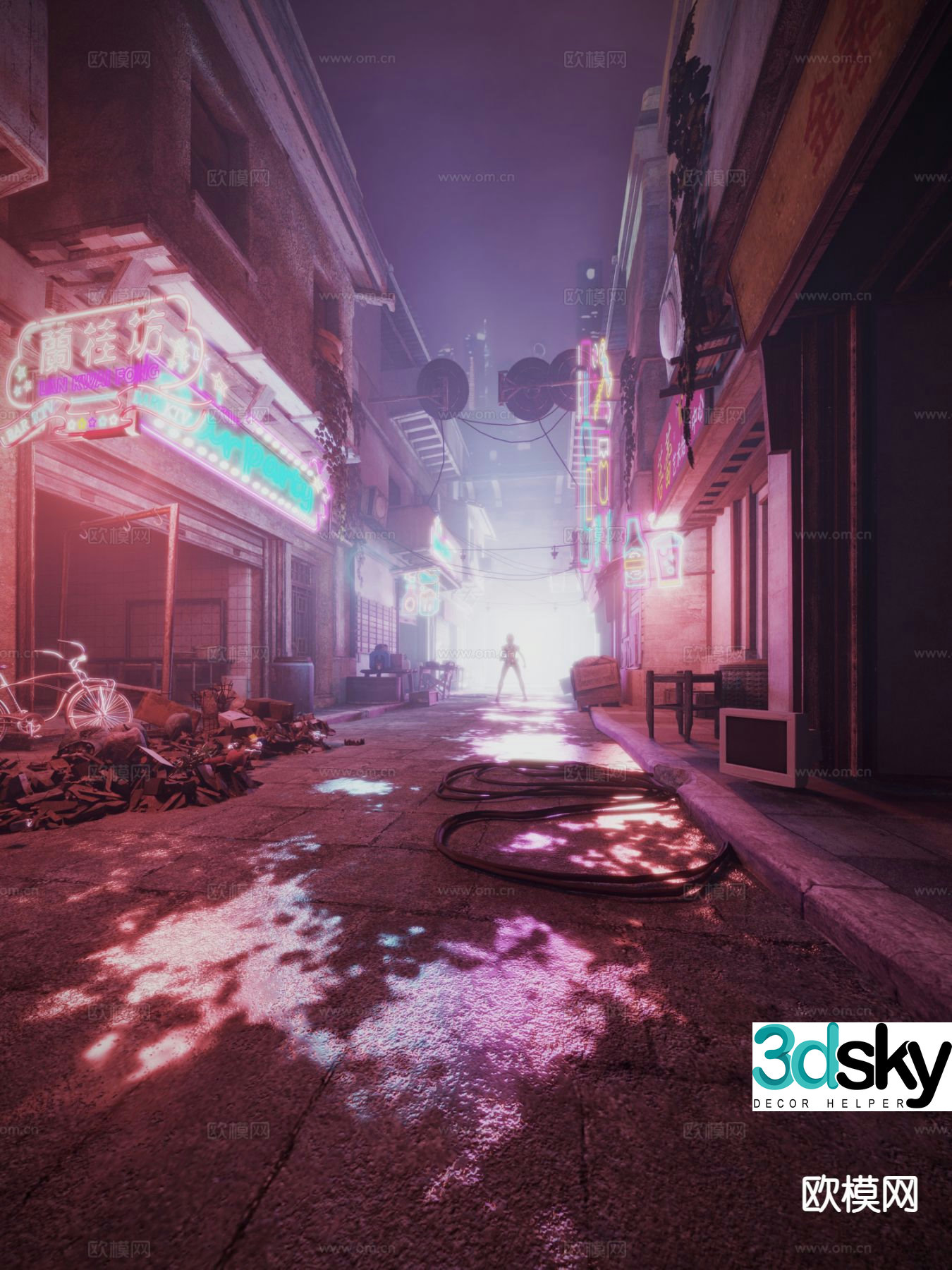 Industrial style neon ruin street 3D model
