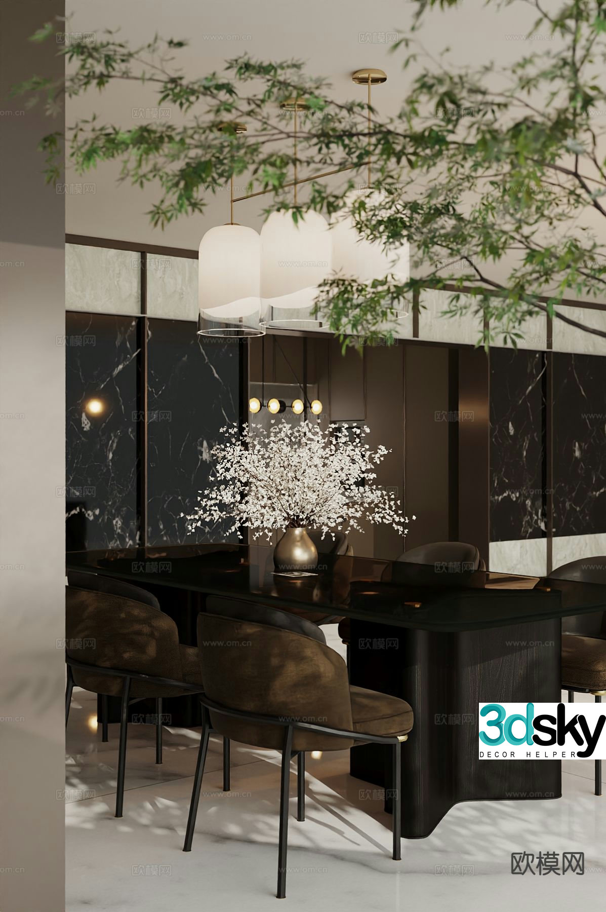 Modern dining table and chairs 3d model