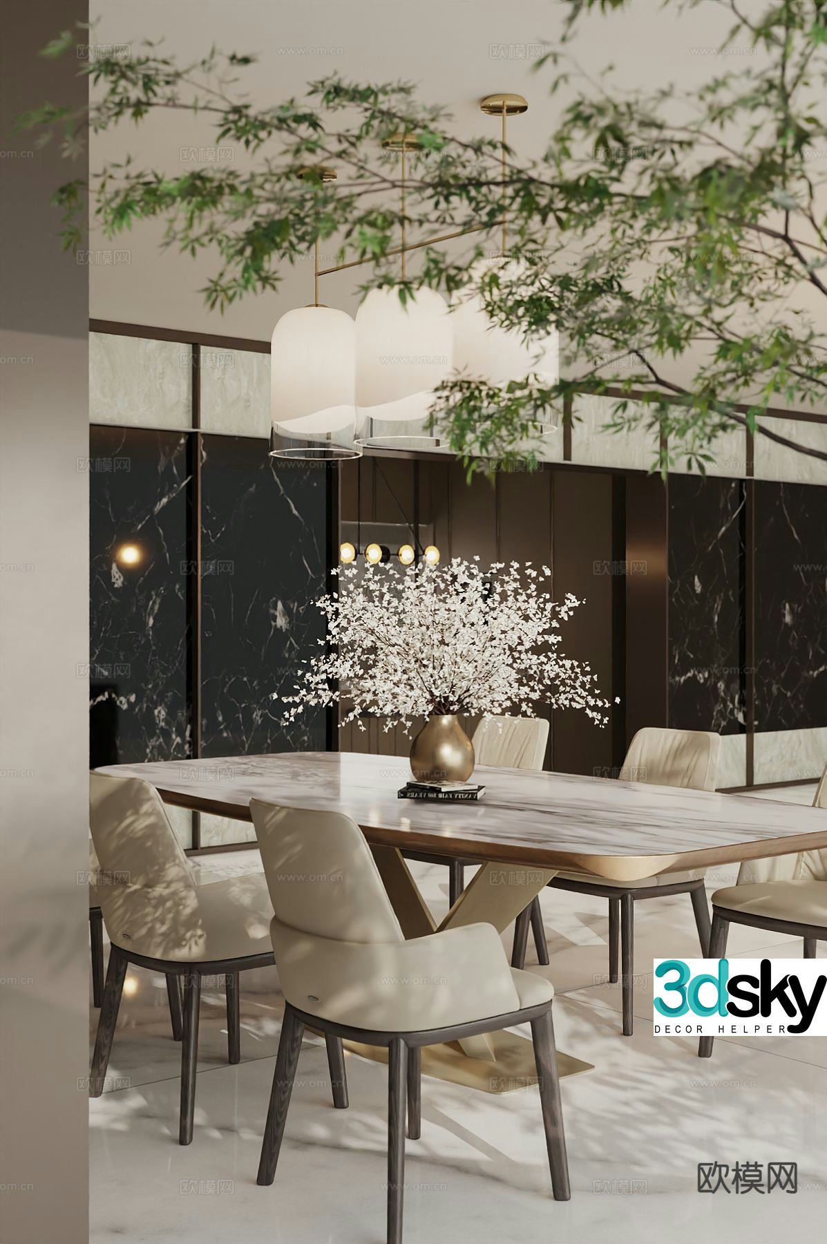 Modern dining table and chairs 3d model