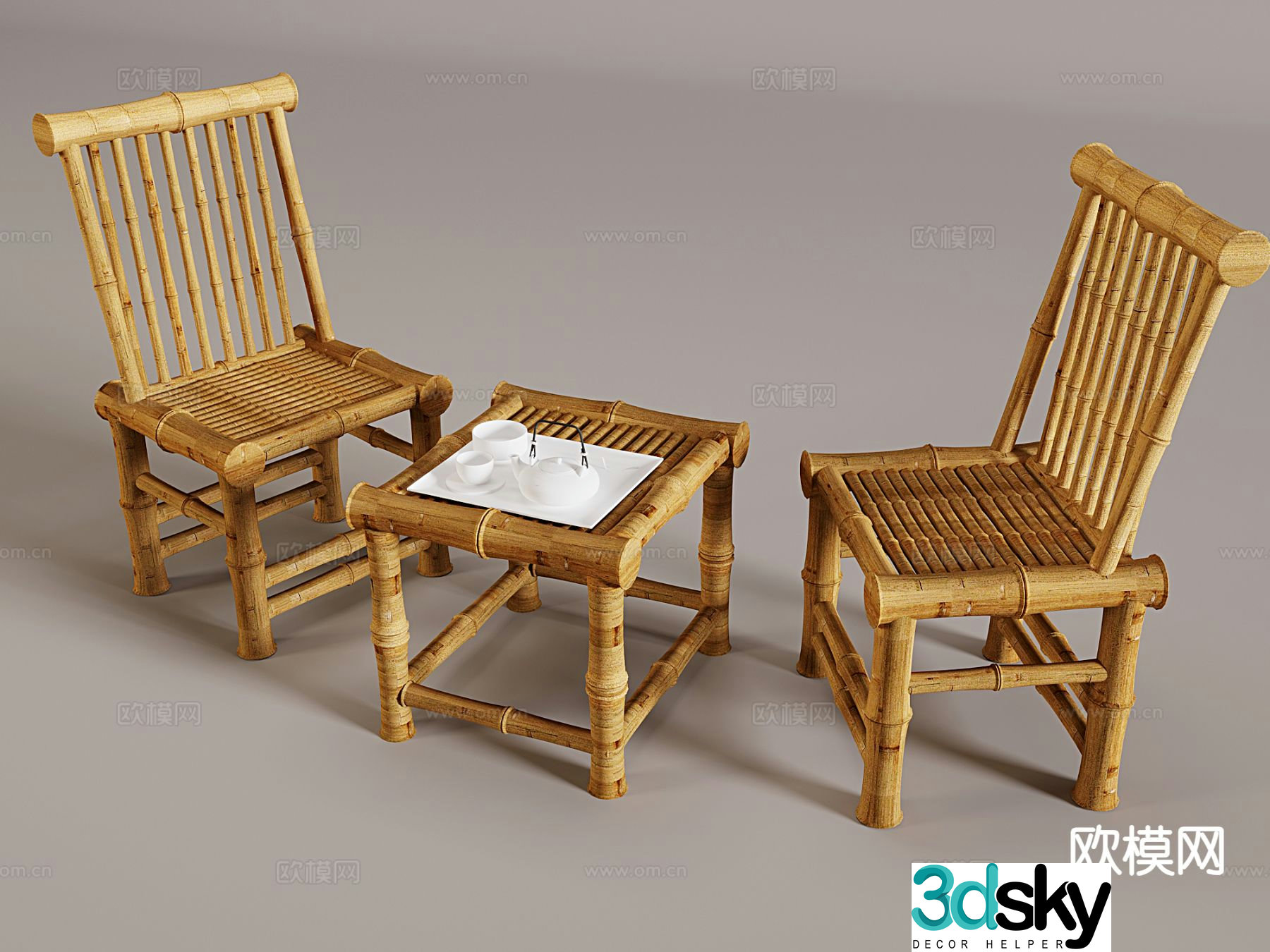 Chinese style leisure table and chairs 3d model