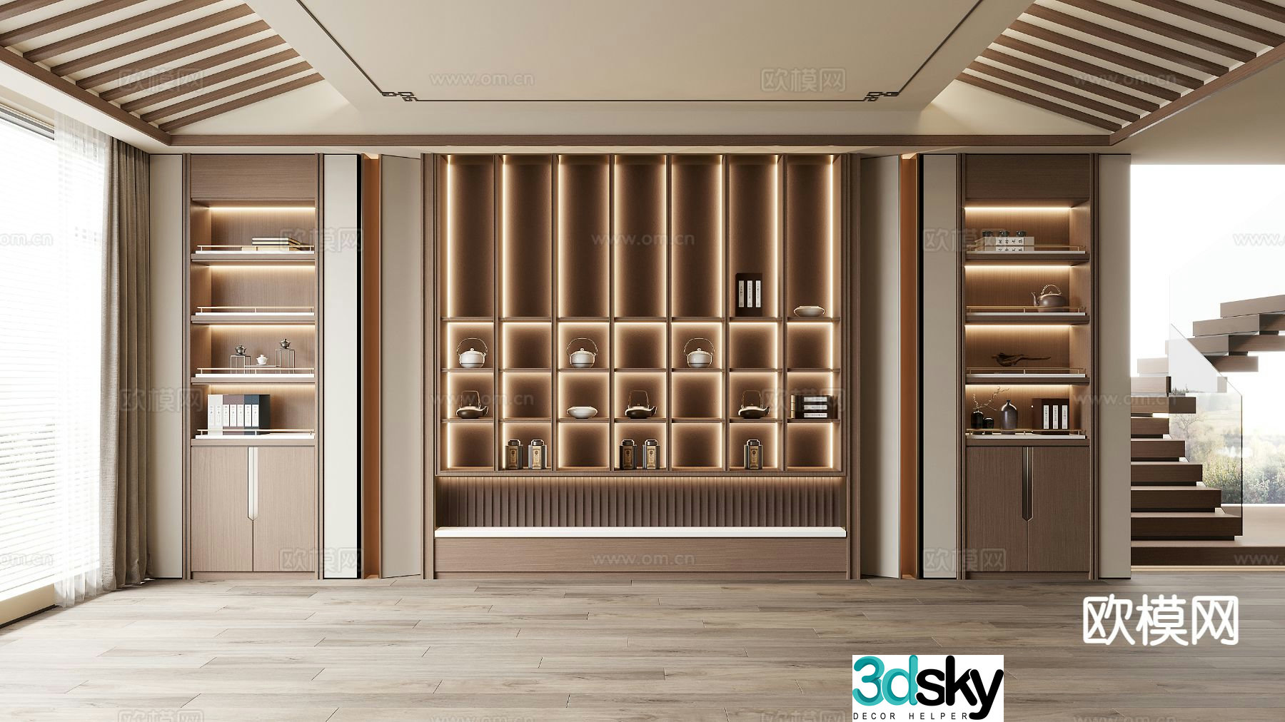 New Chinese style decorative cabinet tea cabinet 3d model