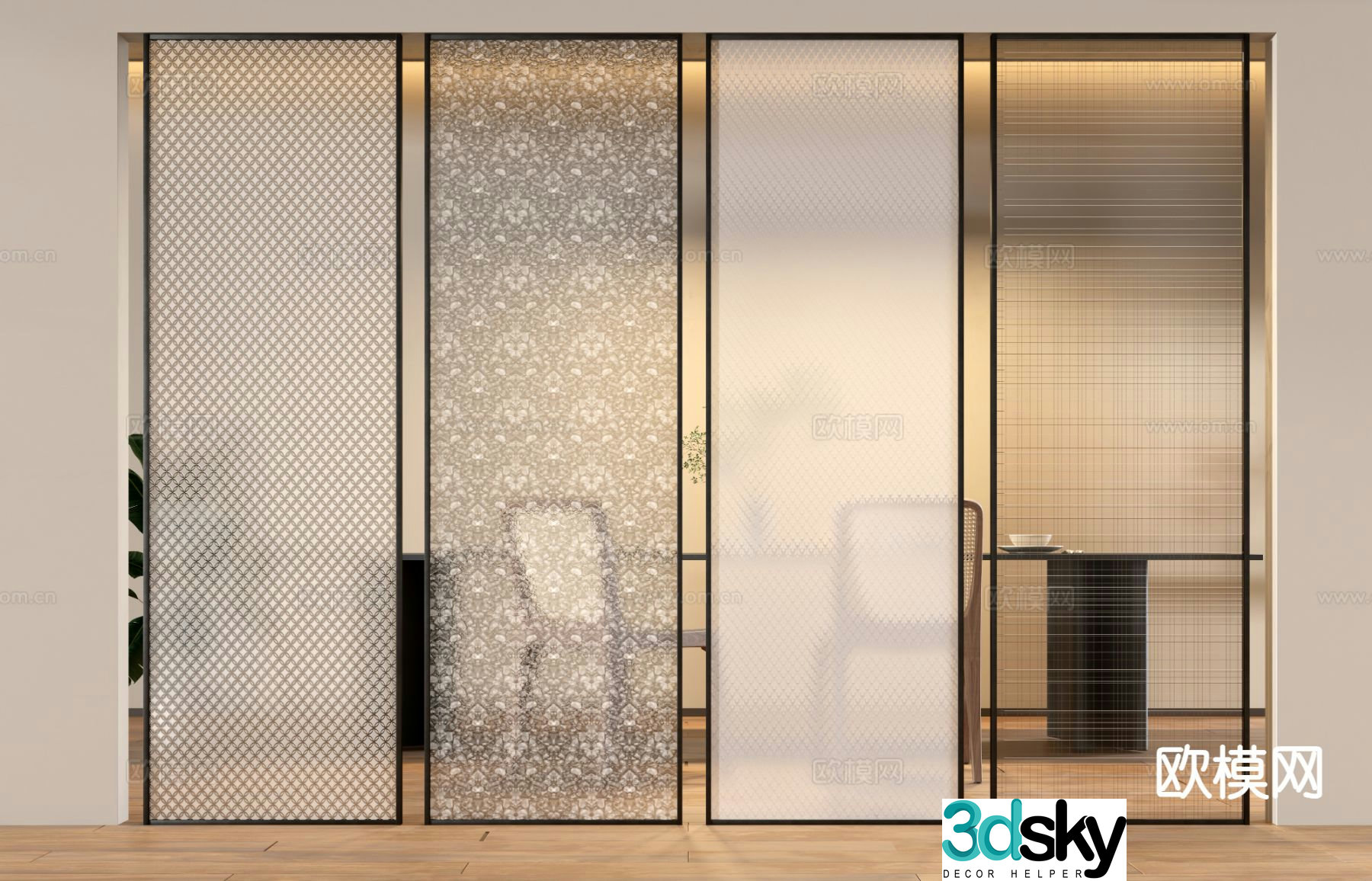 Modern glass partition brushed glass 3d model