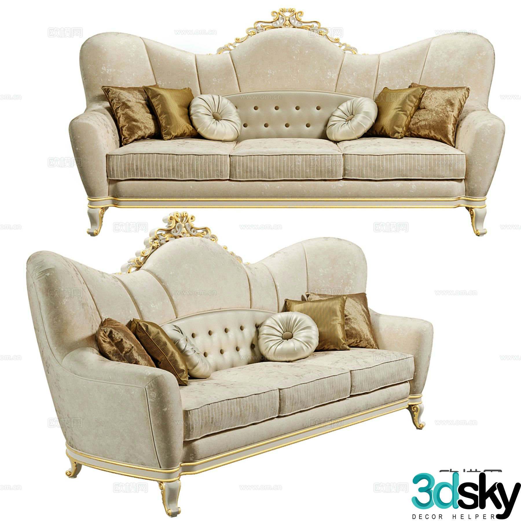 European three-person sofa 3D model