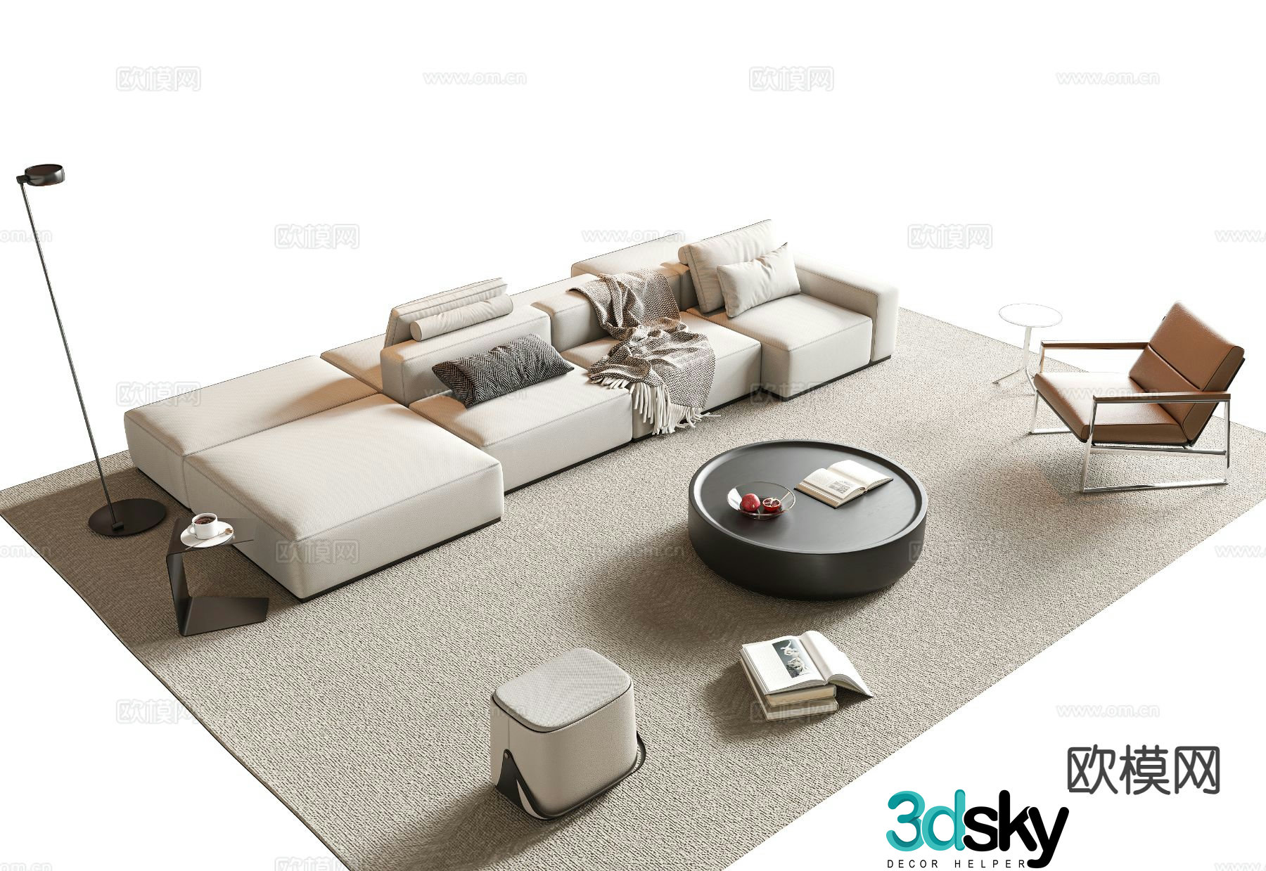 Modern backrest sofa modular sofa 3d model