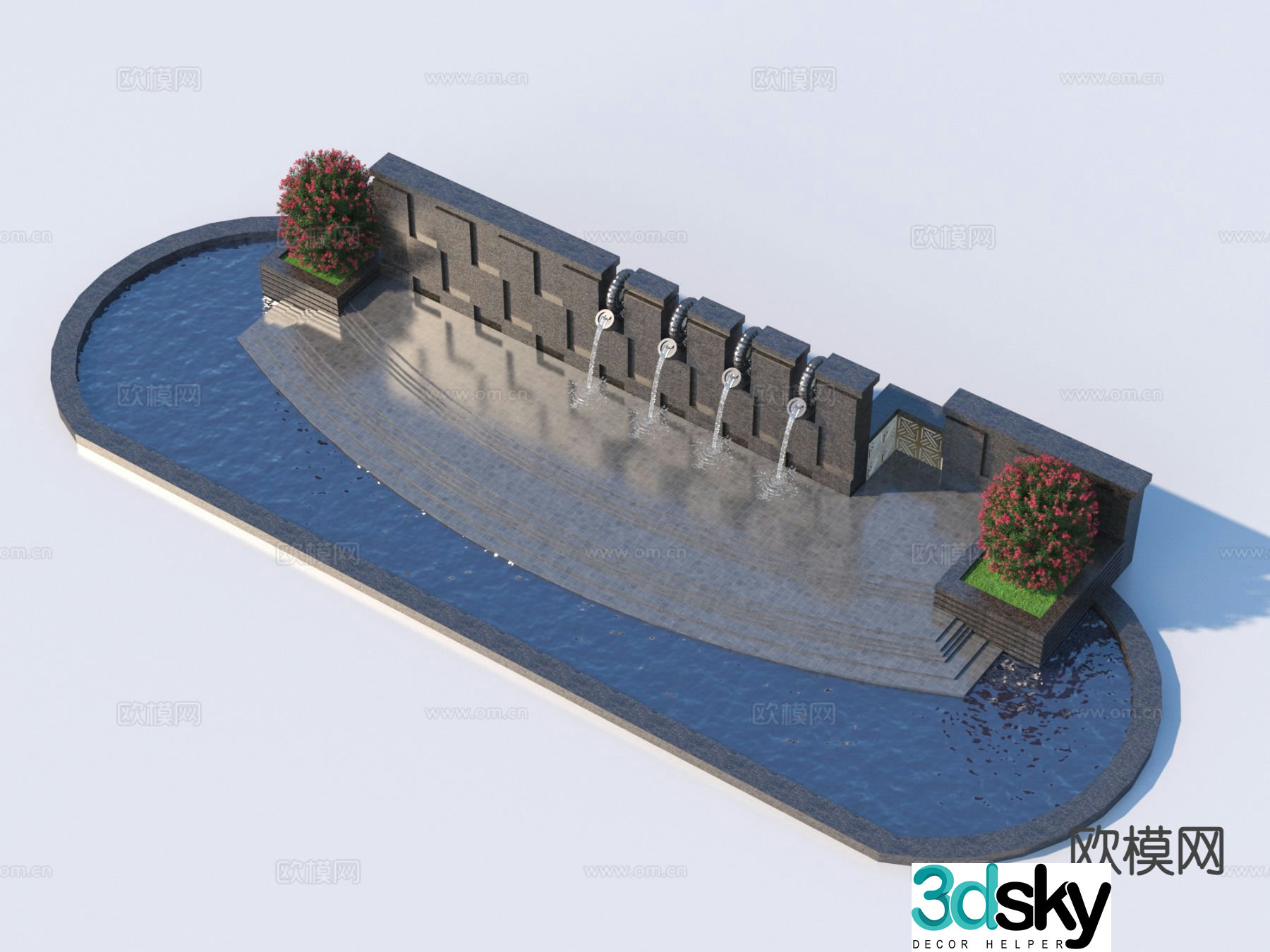 Fountain sketch flower pond water feature 3D model