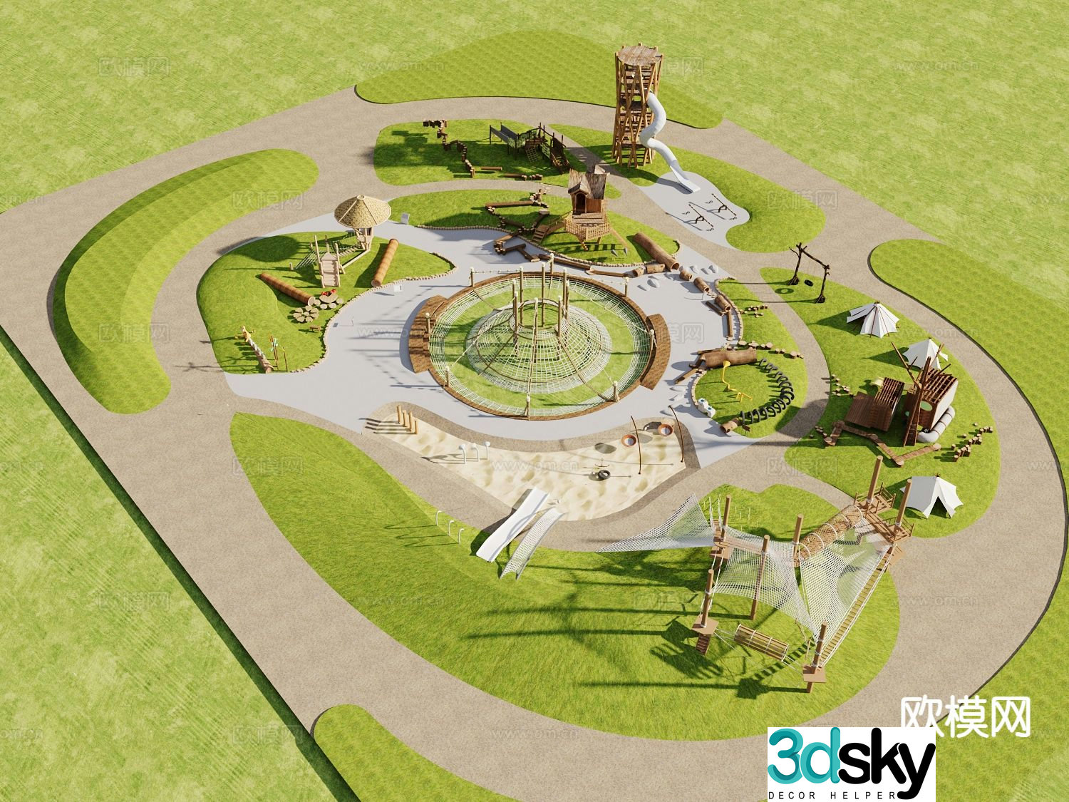 playground campsite yurt camp 3d model