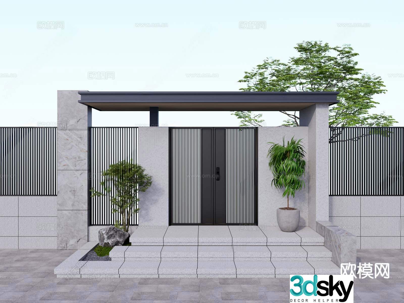 Villa door courtyard entrance door 3D model