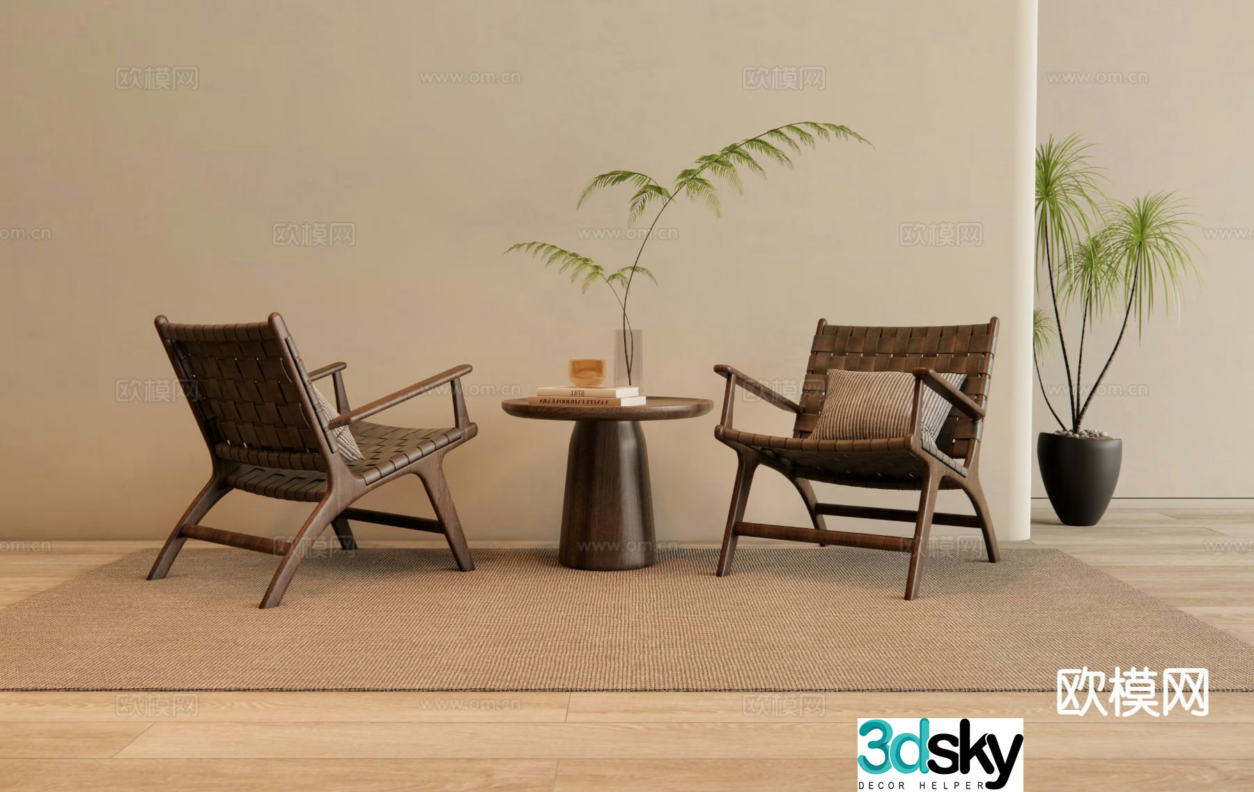 Medium style chair leisure chair table 3D model