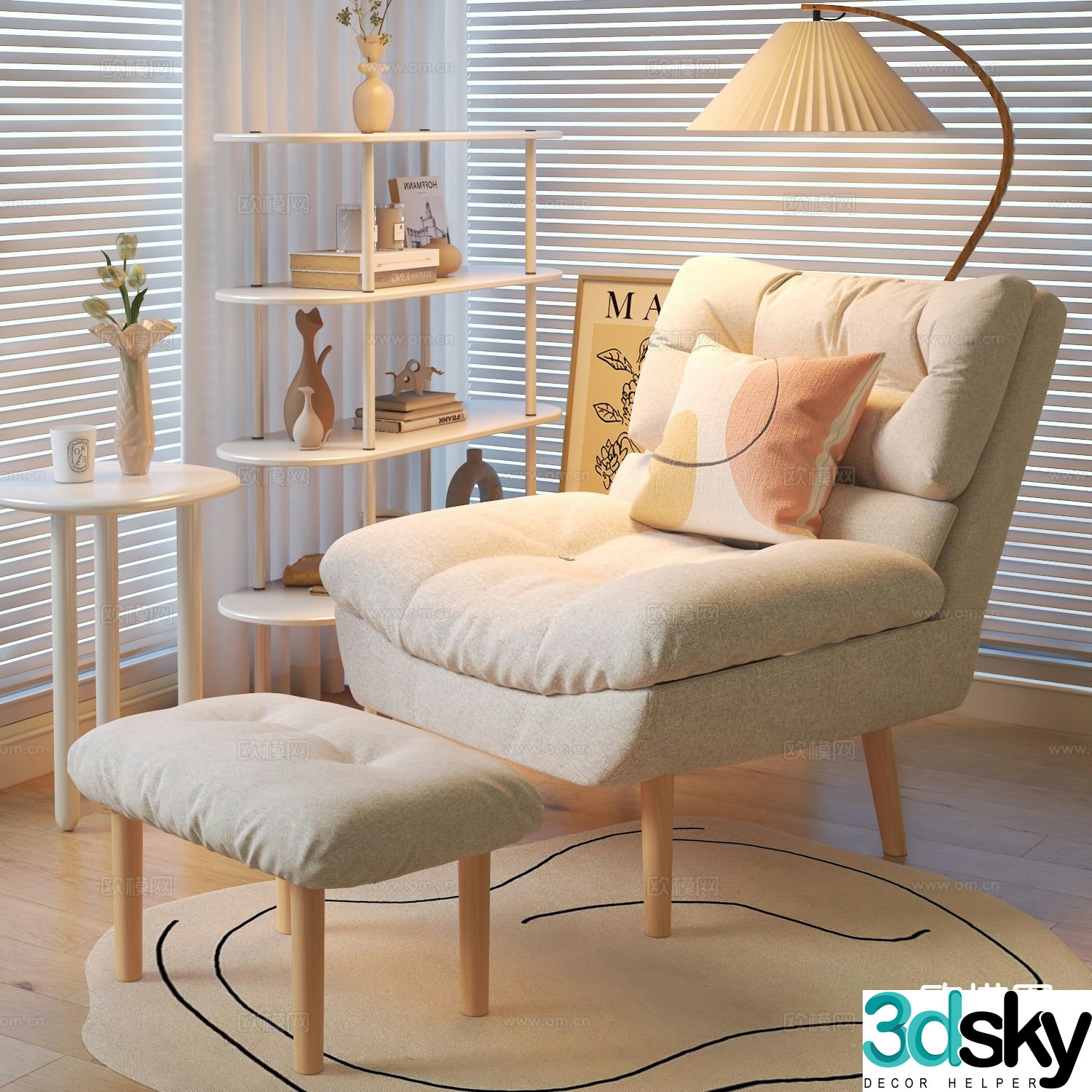 Cream style chair leisure chair 3d model