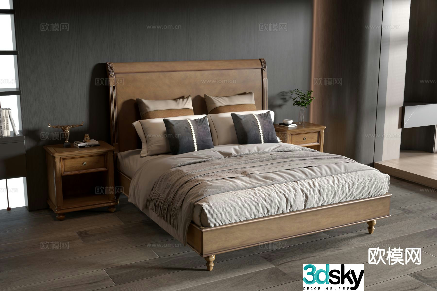 American double bed 3d model