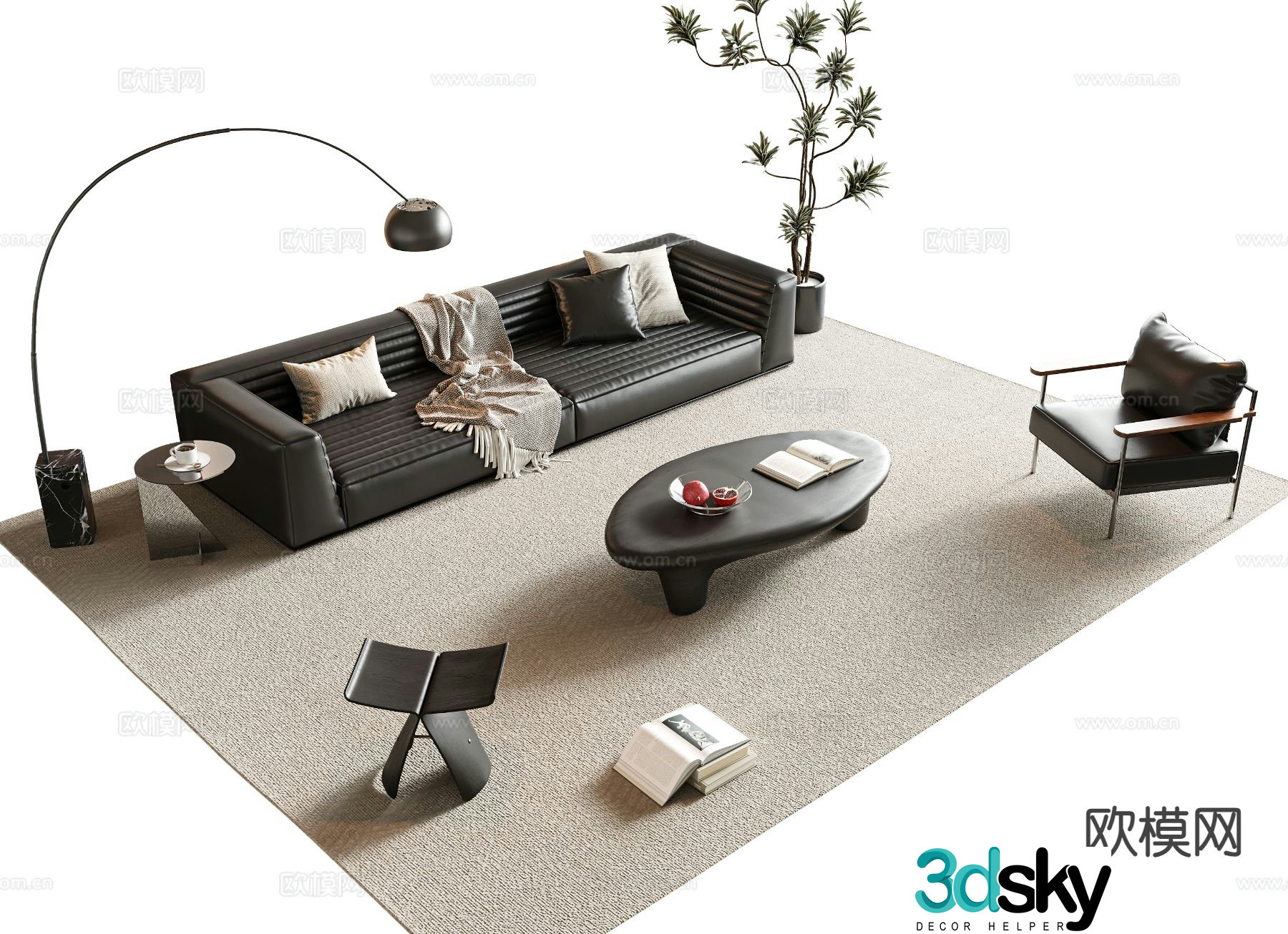 Modern leather sofa modular sofa 3d model