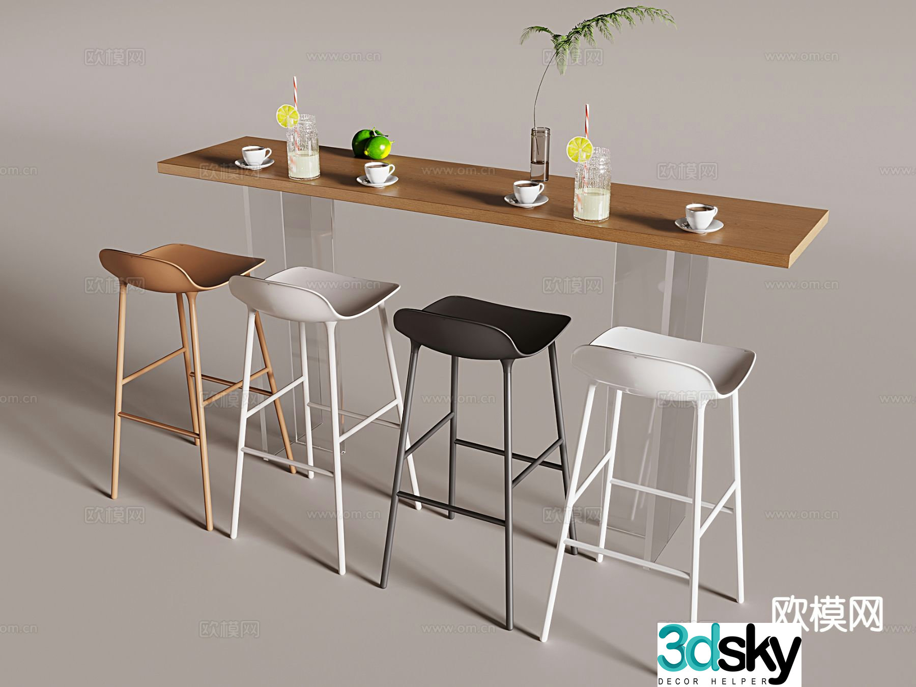 Nordic bar back chair bar stool 3d model
